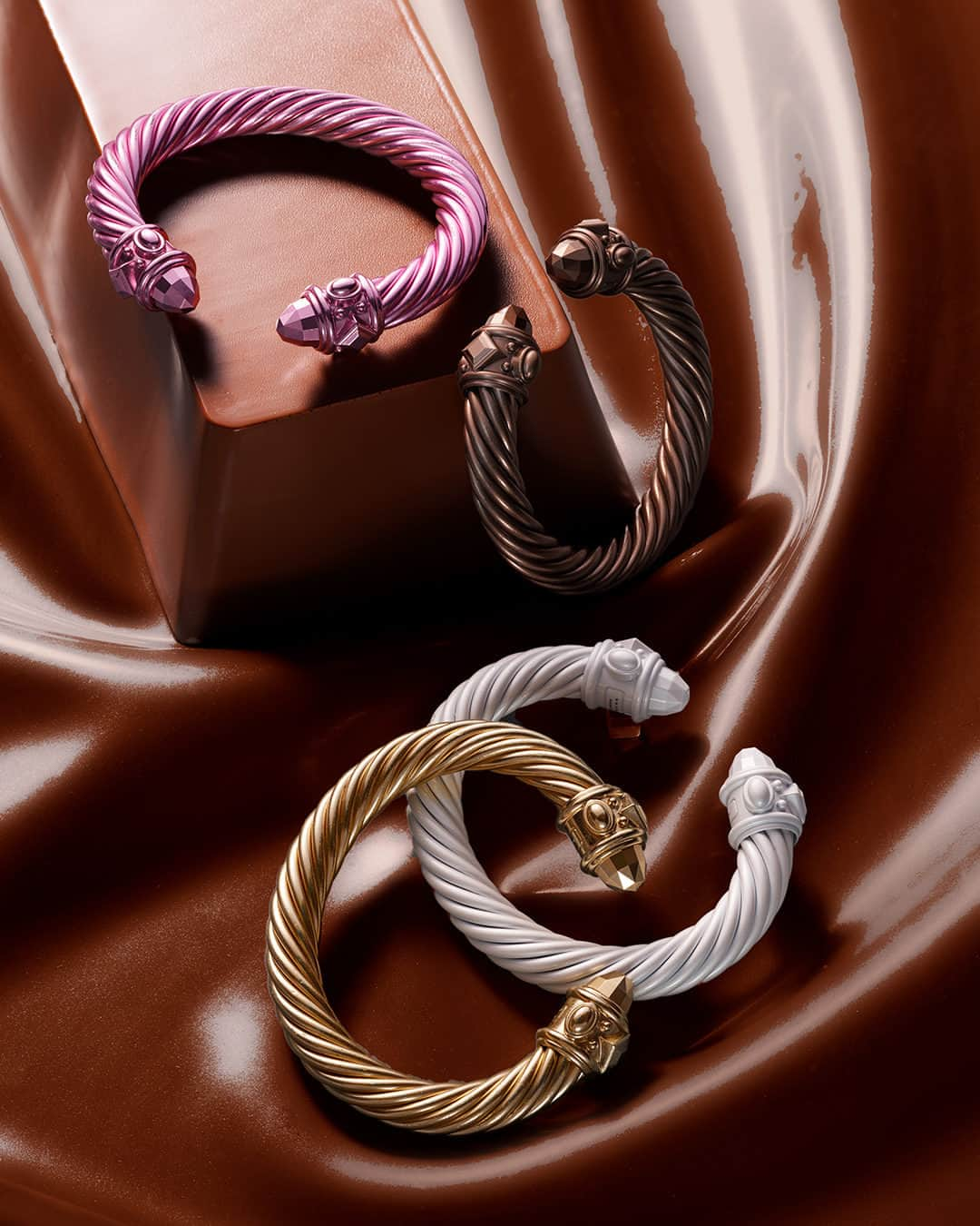 Bloomingdale'sのインスタグラム：「New arm candy! Four exclusive @davidyurman Cable bracelet confections—in rose, chocolate, metallic white, and sand—inspired by the upcoming Wonka film, and made just for us 🍬」