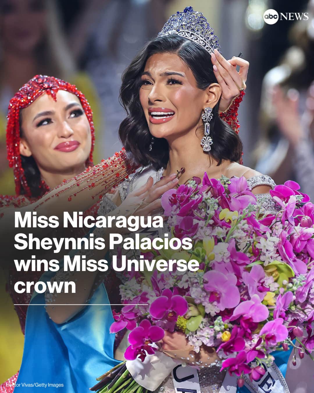 ABC Newsのインスタグラム：「Miss Nicaragua Sheynnis Palacios won the Miss Universe competition in El Salvador, the first to wear the crown from her country.  Palacios is a 23-year-old communicologist, who said she wants to work to promote mental health after suffering debilitating bouts of anxiety herself.  Miss Thailand, Anntonia Porsild, was first runner-up and Miss Australia, Moraya Wilson, the second runner-up. Read more at link in bio.」