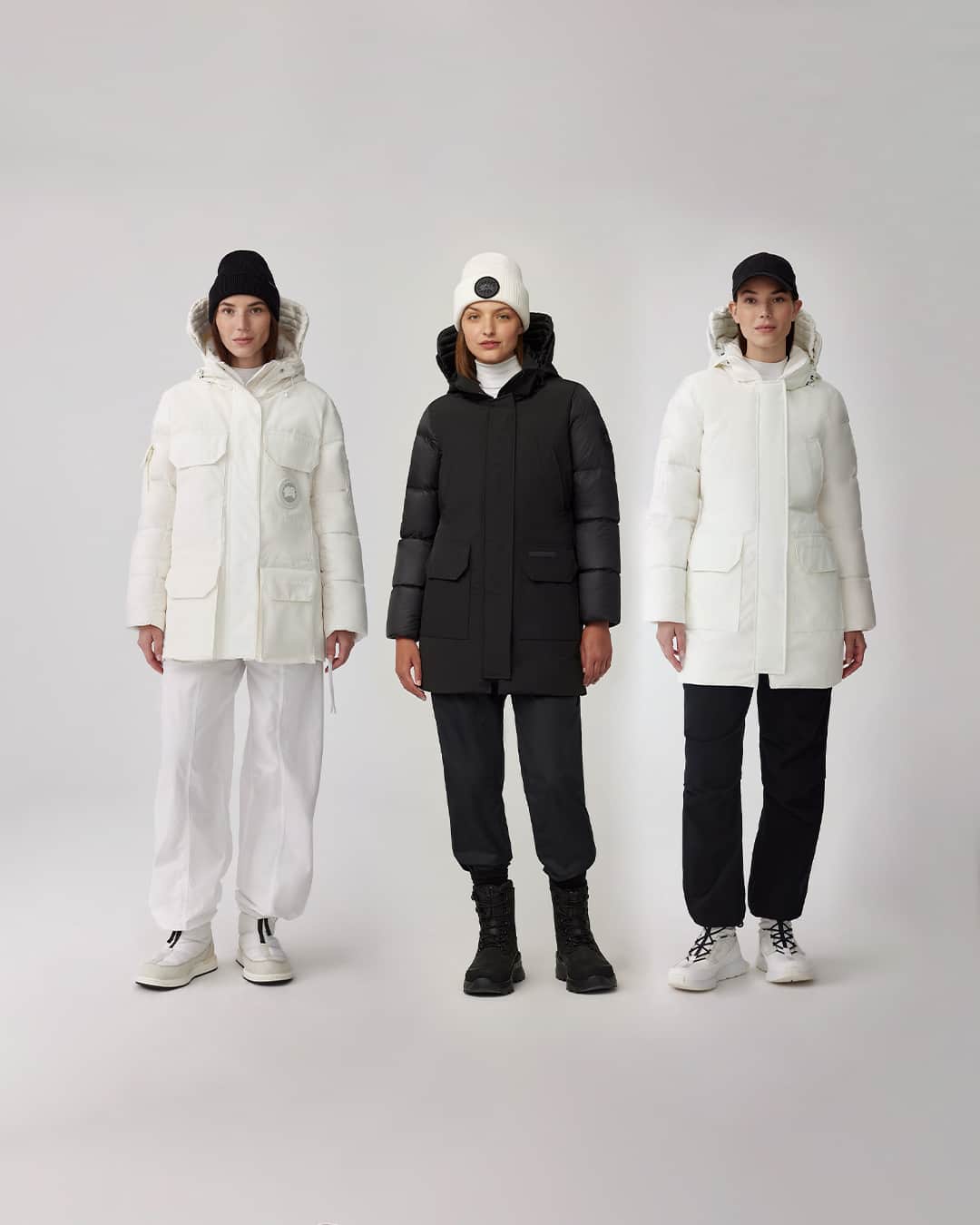カナダグースのインスタグラム：「Get ready to take on the cold in style. All our Paradigm styles are available in black and white to easily match your winter wardrobe. Link in bio to shop. #Sustainability」