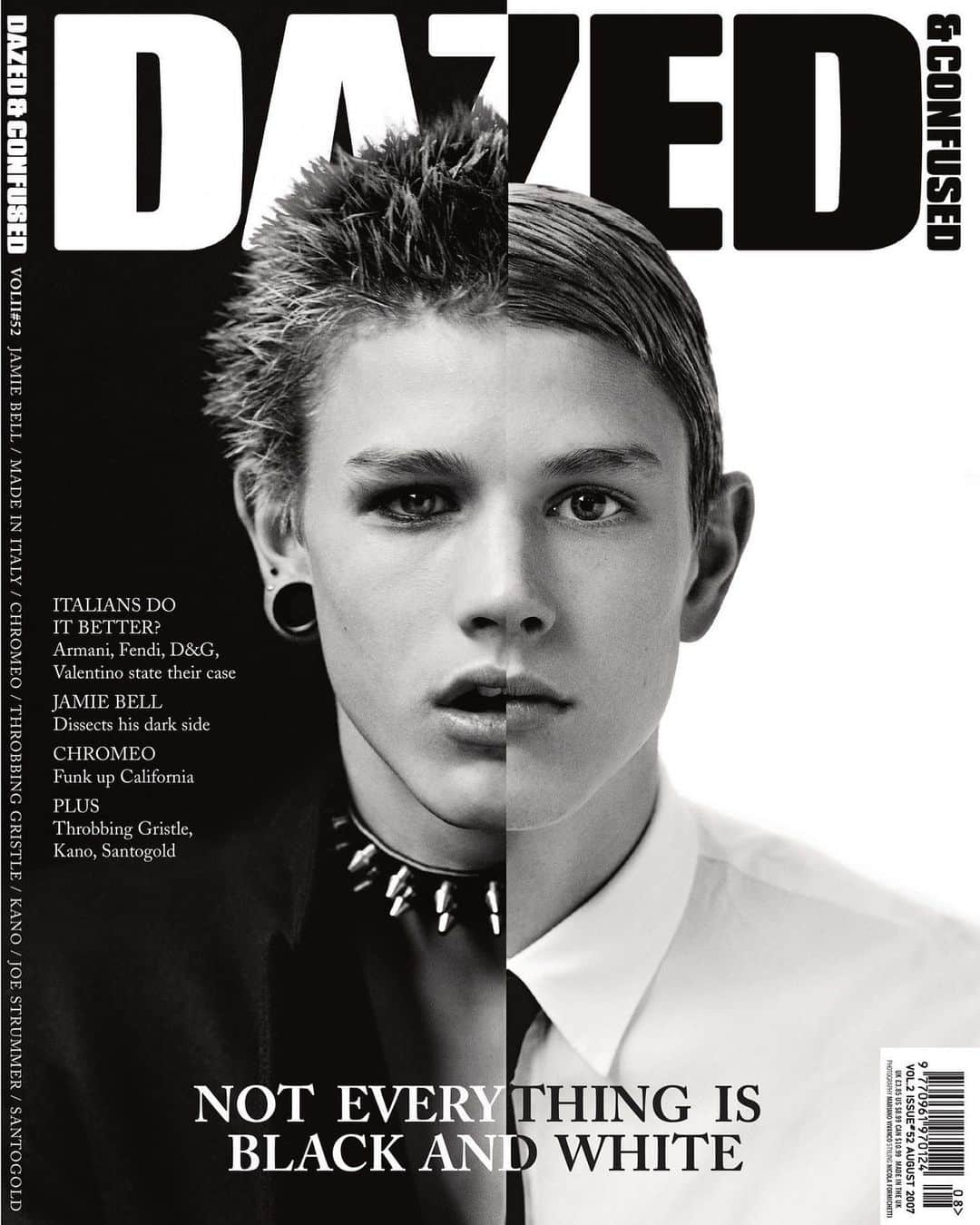 ニコラ・フォルミケッティのインスタグラム：「✨ Flashing back to my @dazed era—my first cover as Creative Director in 2007, where I made the entire magazine black and white, analogue, and anti-tech. 😎📸 Featuring @luke__worrall by @marianovivanco London in the early 2000s: a creative haven where music, fashion, style, and art collided ✨」