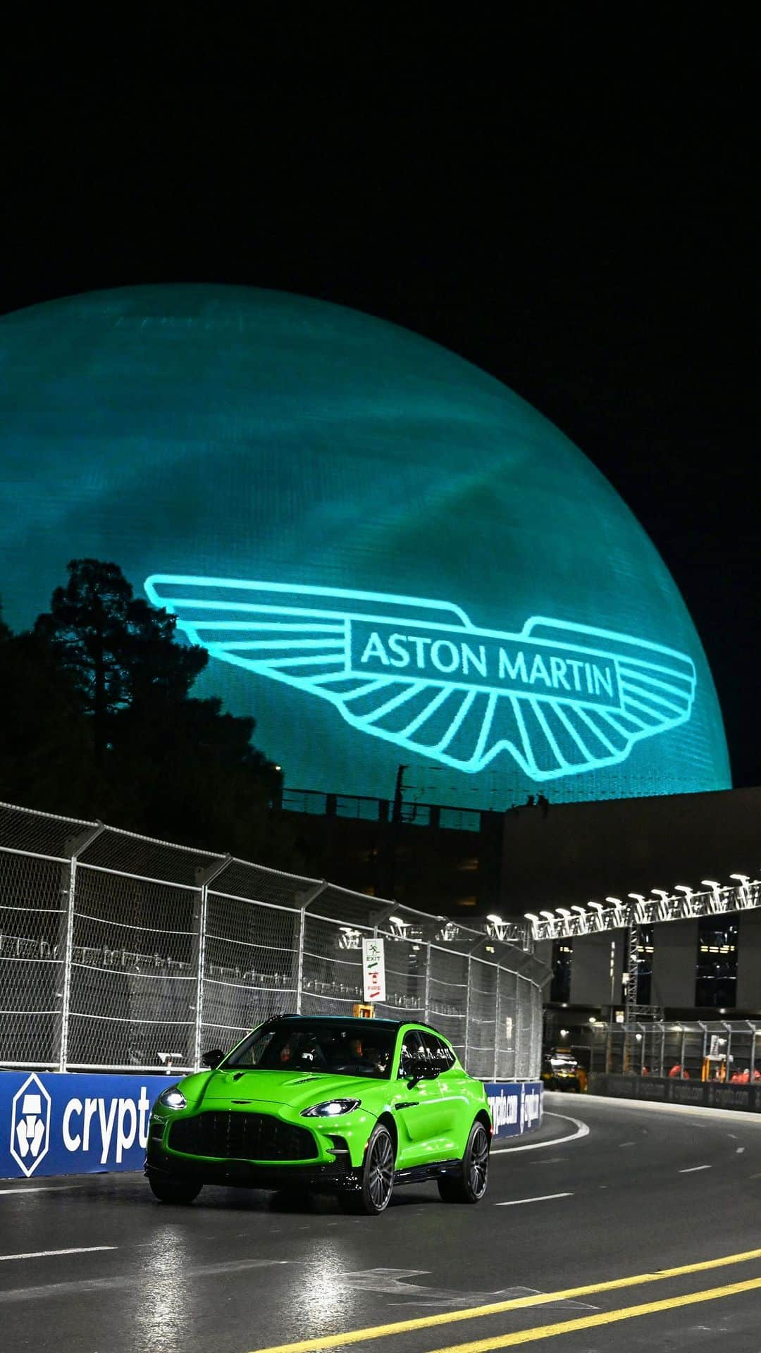 アストンマーチンのインスタグラム：「True driving purity sparks the synapses, detonates the pulse and sends retinas racing.   A hot lap like no other. Engineered adrenaline on full display at @f1lasvegas.  #AstonMartin #INTENSITYDRIVEN #LasVegasGP」