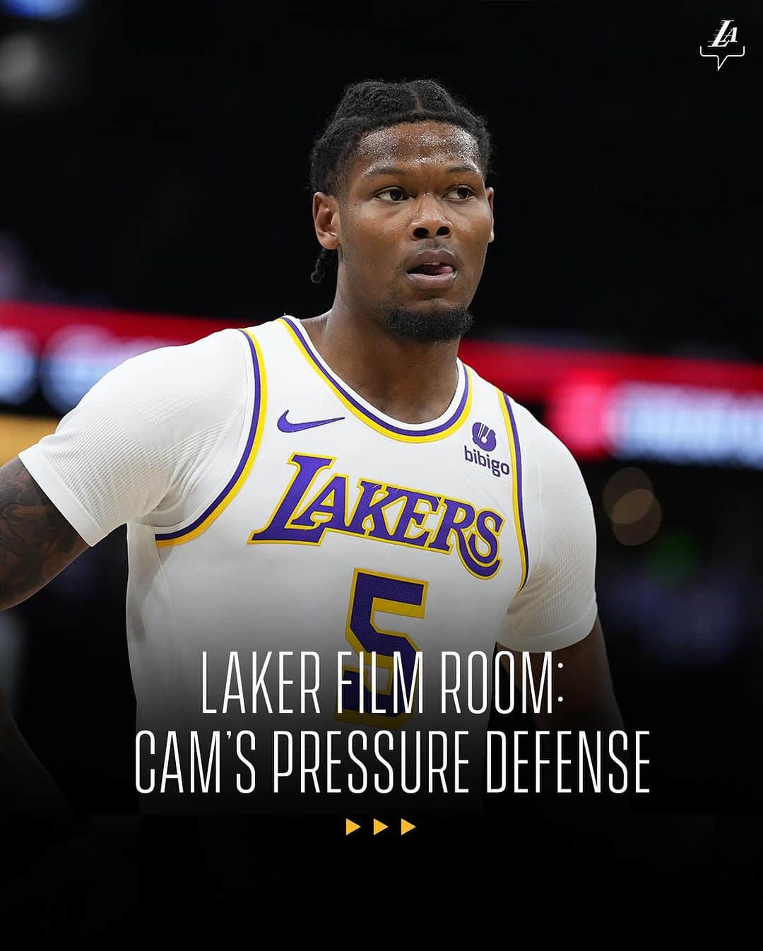 のインスタグラム：「Leading the league with TWENTY-ONE steals in November: Cam Reddish 🍪   Laker Film Room: Cam's Pressure Defense」
