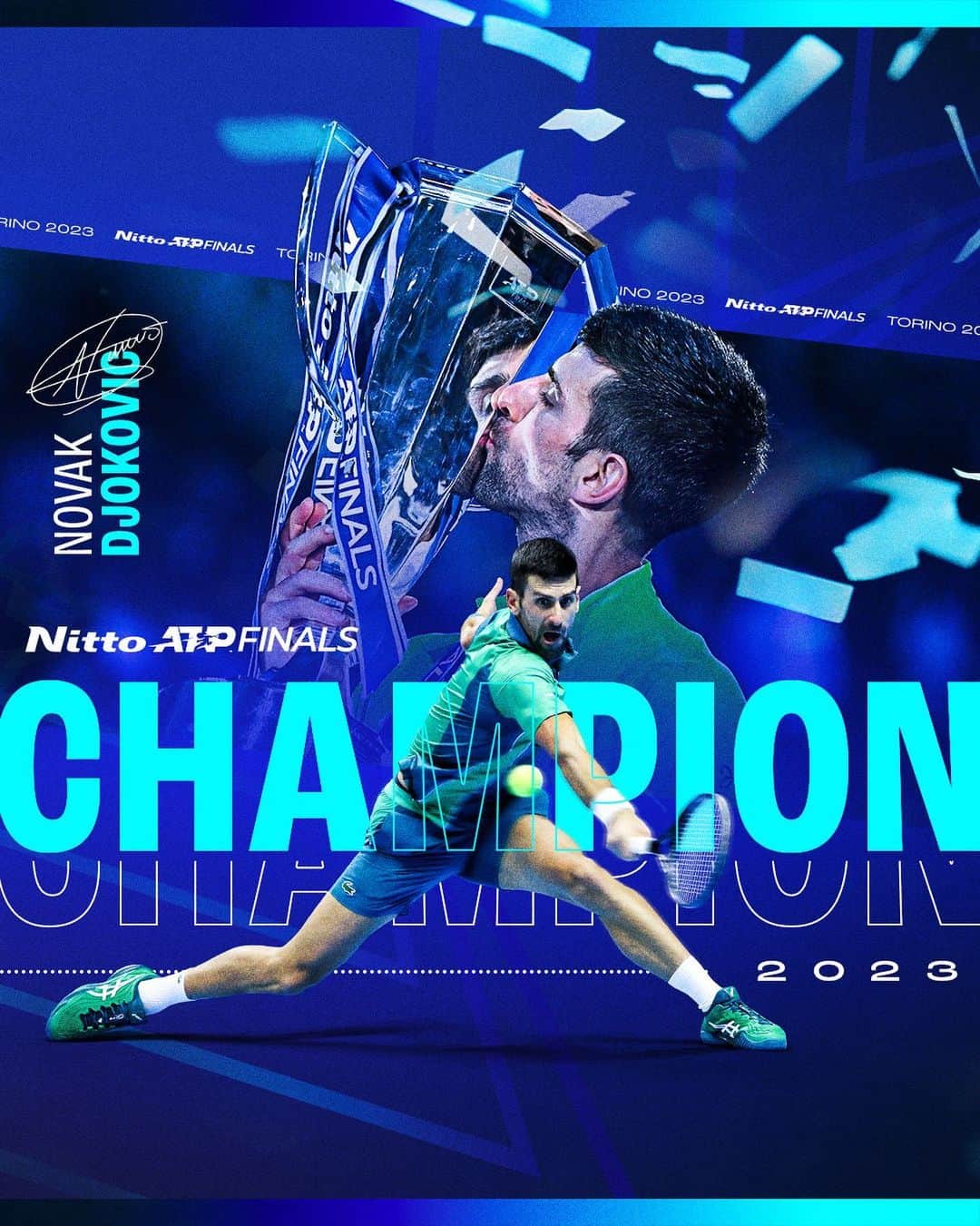 ATP World Tourのインスタグラム：「🏆🏆🏆🏆🏆🏆🏆  @djokernole defeats Sinner 6-3, 6-3 to capture a record SEVENTH #NittoATPFinals title!」