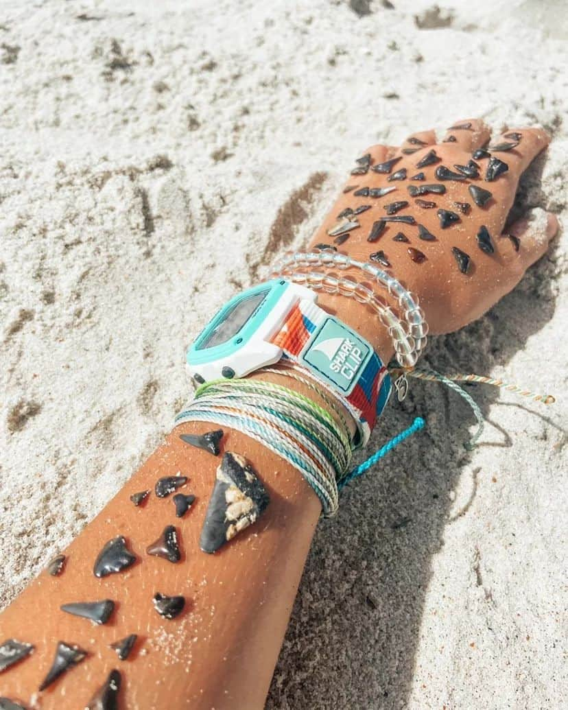 フリースタイルのインスタグラム：「Dreaming of beach days with @freestylewatches 🌊   🦈: #sharkwatch Aloha Paradise Green 📷: @half_fish _ #myfreestylewatch #beachliving #sharkteeth #sharklovers #beachjewelry #beachlifestyle #sand #beachdays」