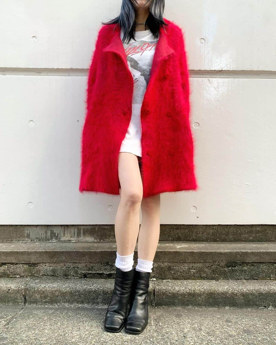 birthdeathのインスタグラム：「New Arrivals  80's Red mink knit coat  NIKE " Lift off " tee  90's Black  leather boots  #birthdeath #vintage」