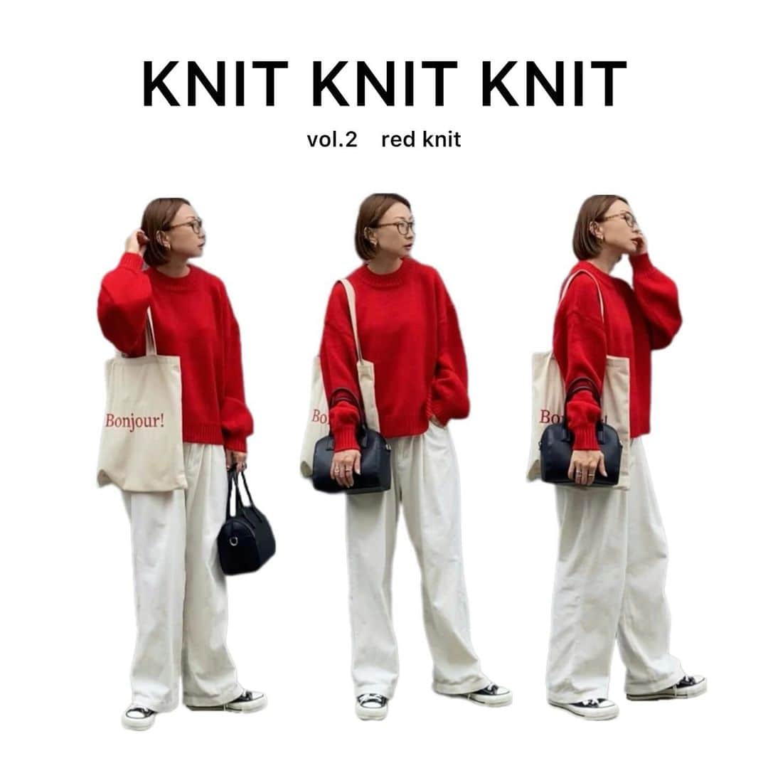 rainbowkwok2のインスタグラム：「. 毎日着てるニットたち🧶  vol.2 red knit  秋から狙ってた真っ赤のニット🍁  厚みのある生地なのにモコモコせず ちょうどいいボリューム感⭕️  knit @chillfar.official  . . . #code #outfit #ootd . . . 詳しくは#wear で見てね♥︎ wear account → sizu0618 . . . #pr#コーディネート#Locari#着回し#着回しコーデ #着回しアイテム#トレンドコーデ#大人カジュアル#カジュアルコーデ#コーデ#zozotown#2023fw#junoah#秋冬コーデ#秋コーデ#冬コーデ」