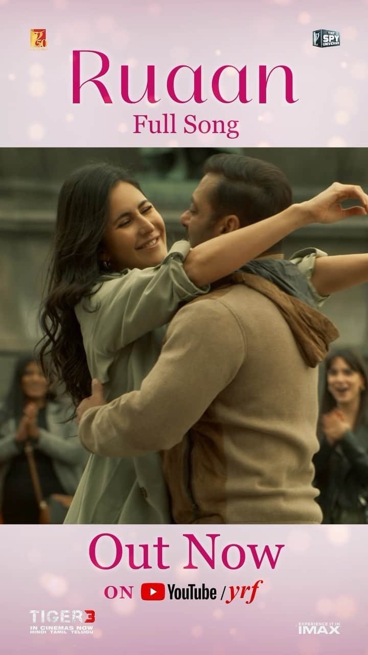 カトリーナ・カイフのインスタグラム：「Tiger & Zoya ❤️ #Ruaan full song out now *link in bio*  @beingsalmankhan @therealemraan #ManeeshSharma @ipritamofficial @boselyricist @abhayjodhpurkar @vaibhavi.merchant @yrf #YRF50 #YRFSpyUniverse」