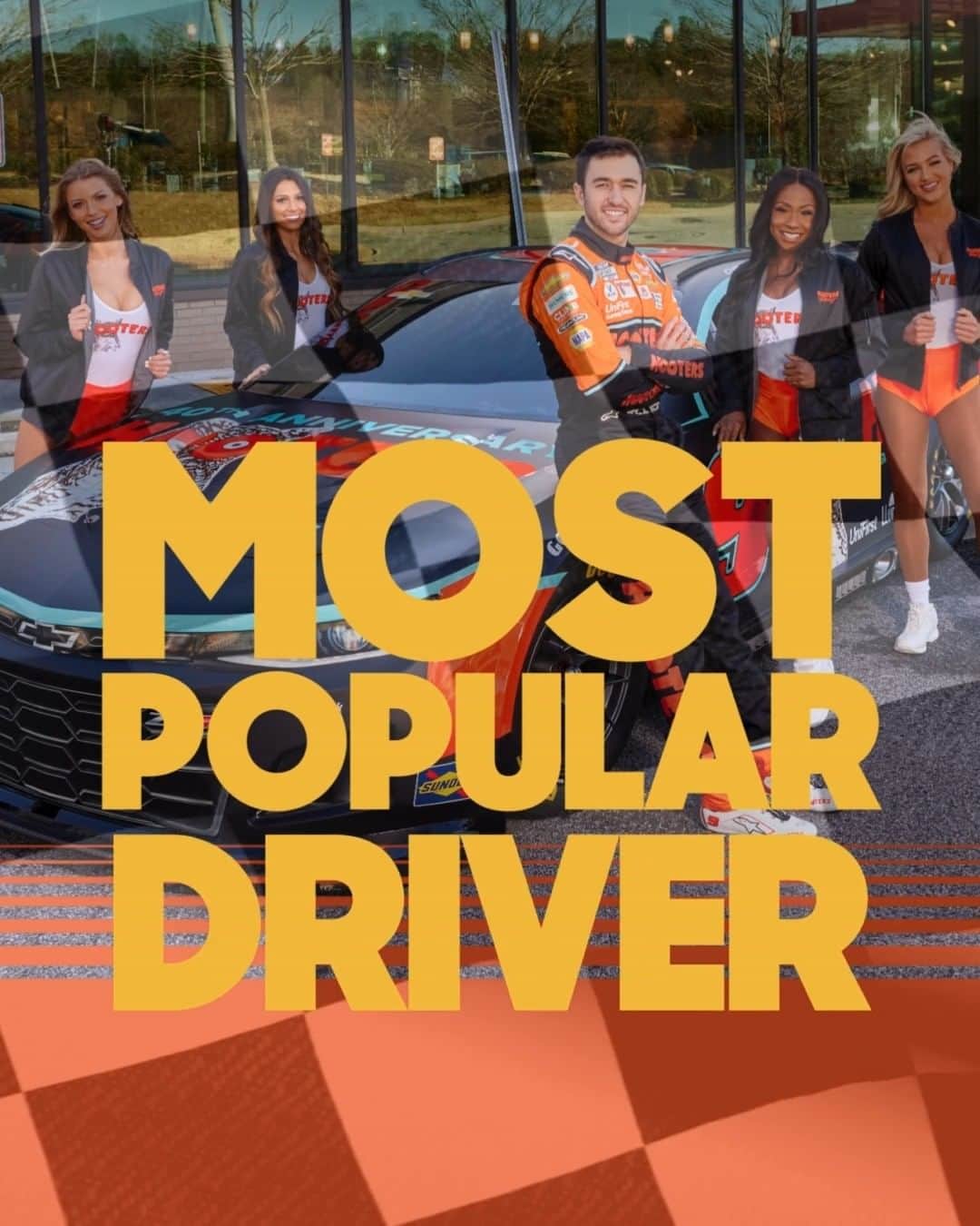 Hootersのインスタグラム：「Help us, help Chase win the race for Most Popular Driver 🏁 Click the link in our bio to cast your vote.」