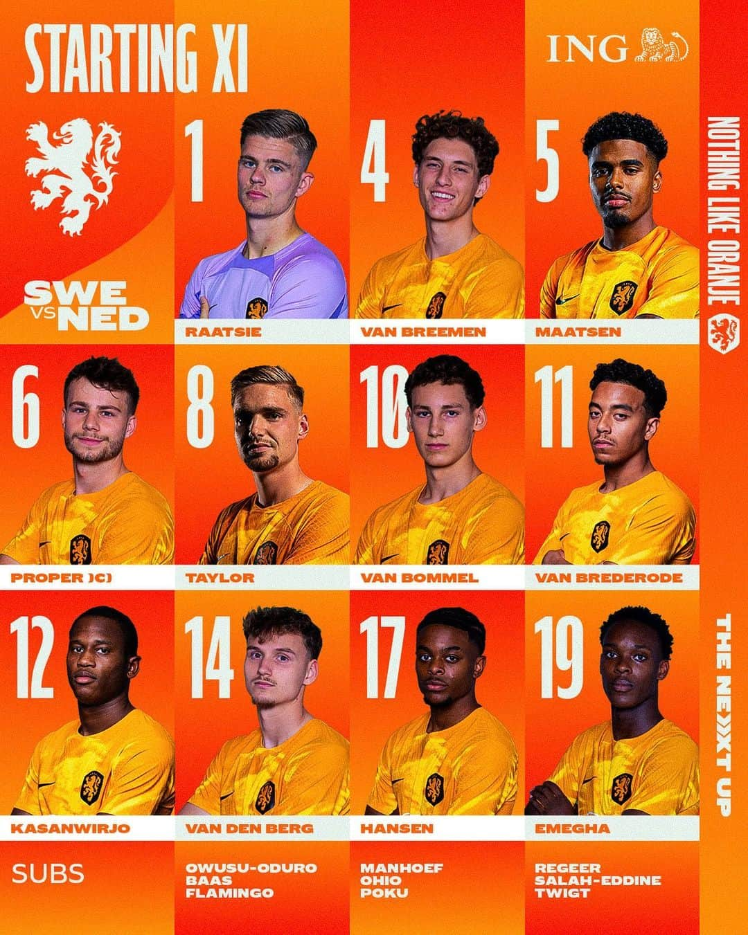 サッカー オランダ代表チームのインスタグラム：「𝓢𝓱𝓸𝔀𝓽𝓲𝓶𝓮! 🔶  #TheNextUp #SWENED」