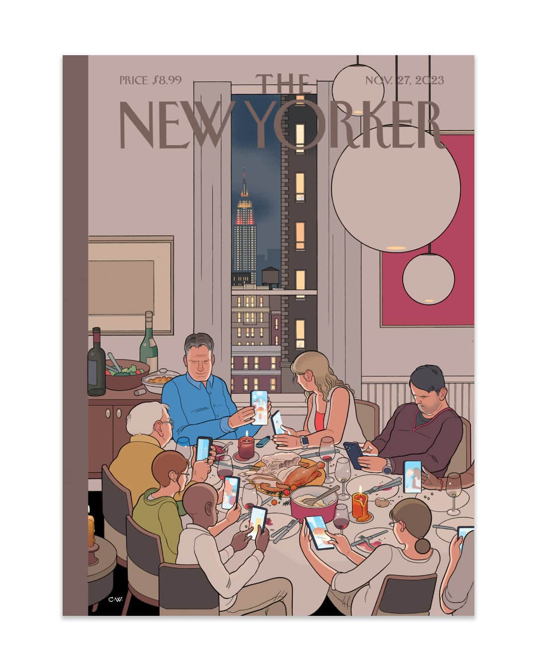 The New Yorkerのインスタグラム：「This Thursday, dining tables and social-media feeds across the country will be brimming with Thanksgiving feasts. The cover of this week’s memoir-themed issue, by the cartoonist Chris Ware, captures this special (if sometimes stressful) time of year. Tap the link in our bio to read a conversation with Ware on how the social-media age has affected the construction of our memories—and made it more difficult to live in the moment.」