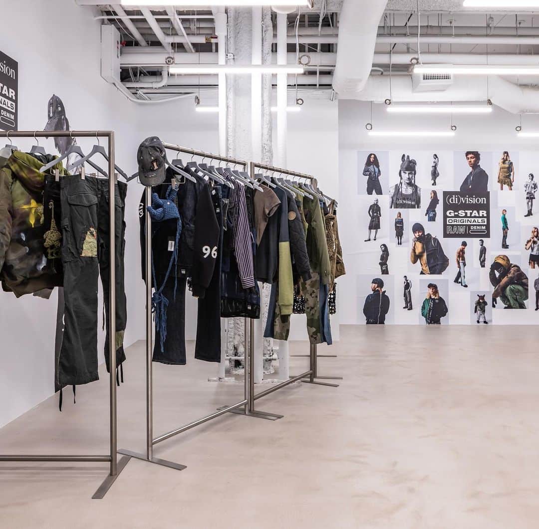 ジースター ロゥのインスタグラム：「Our capsule collection with (di)vision just dropped at @essxnyc. Shop the 96 upcycled pieces exclusively in store now.」