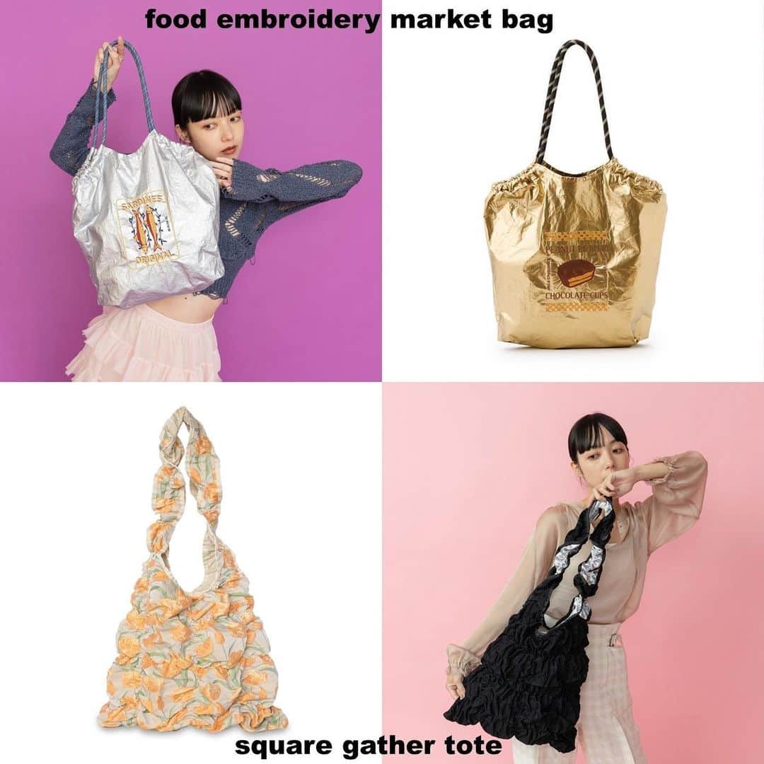 CASSELINIのインスタグラム：「🍔 A4-size bag series 🍔 ⁡ food embroidery market bag silver/gold/black ¥6,600（inc.tax） ⁡ square gather tote ivory/lavender/black/multi/beige ¥6,600（inc.tax） ⁡ 🛒ONLINE SHOP TOPページリンクよりご覧いただけます。 🛒原宿店 渋谷区神宮前5-27-8 03-3400-5584 12:00〜20:00 商品の在庫などのご質問はこちらまで💐 @casselini_shop ⁡ #Casselini #23AW #MIXMATCHROMANTICS #bag #A4size #zoz otown」