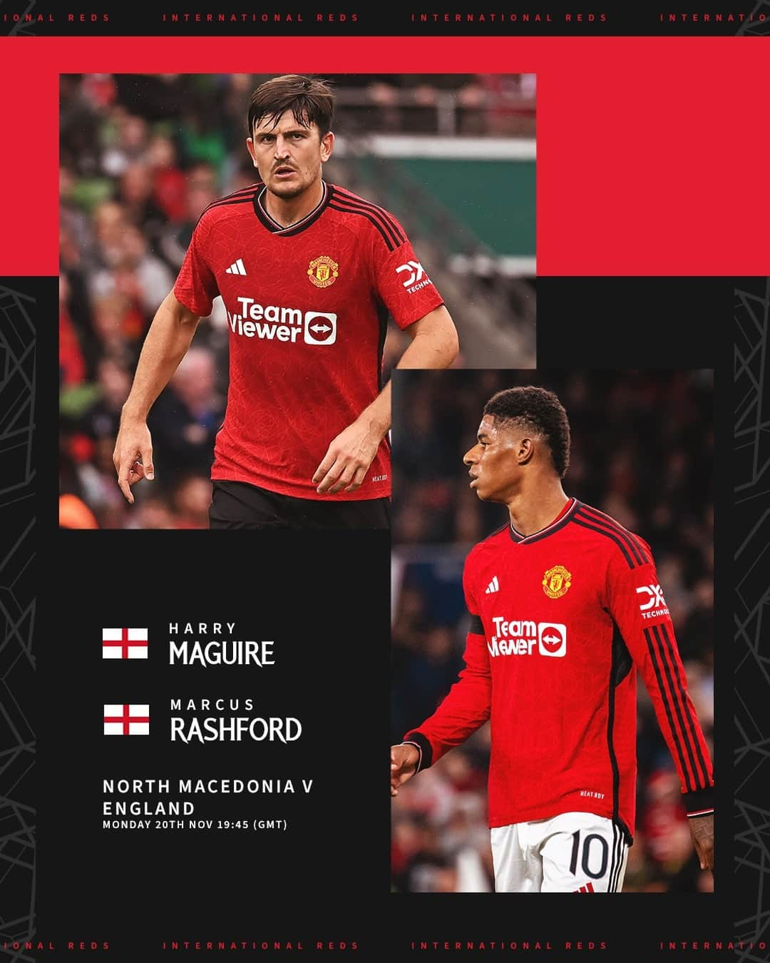 マンチェスター・ユナイテッドのインスタグラム：「🦁 @HarryMaguire93 and @MarcusRashford take on North Macedonia with #England on Monday 🌍  #MUFC #ManUtd #Maguire #Rashford」