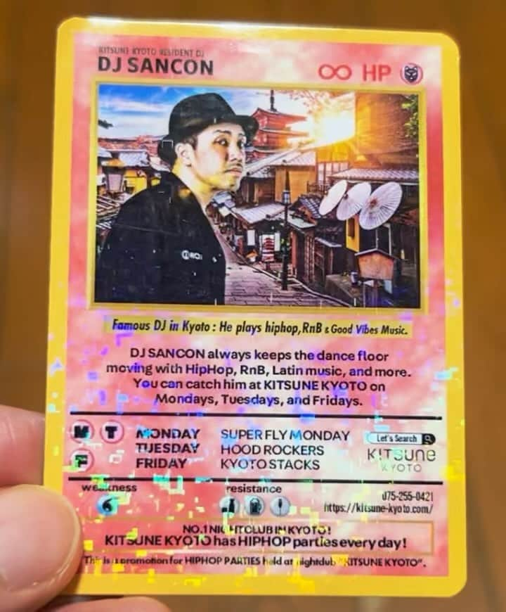 DJ SANCONのインスタグラム：「予想外に欲しい方多くびっくりや 月曜日、火曜日 キラキラ カード @kitsune_kyoto  3F LAND FLOORで渡すで😎☝️  Monday,Tuesday, Friday kitsune kyoto  3F Land Floor  #HIPHOP. #RanB & #REGGATON. #LATIN...  #kyotonightlife #kyotoclub  #kyotonightclub #kyotonight  #internationalparty  #京都クラブ #京都夜遊び」