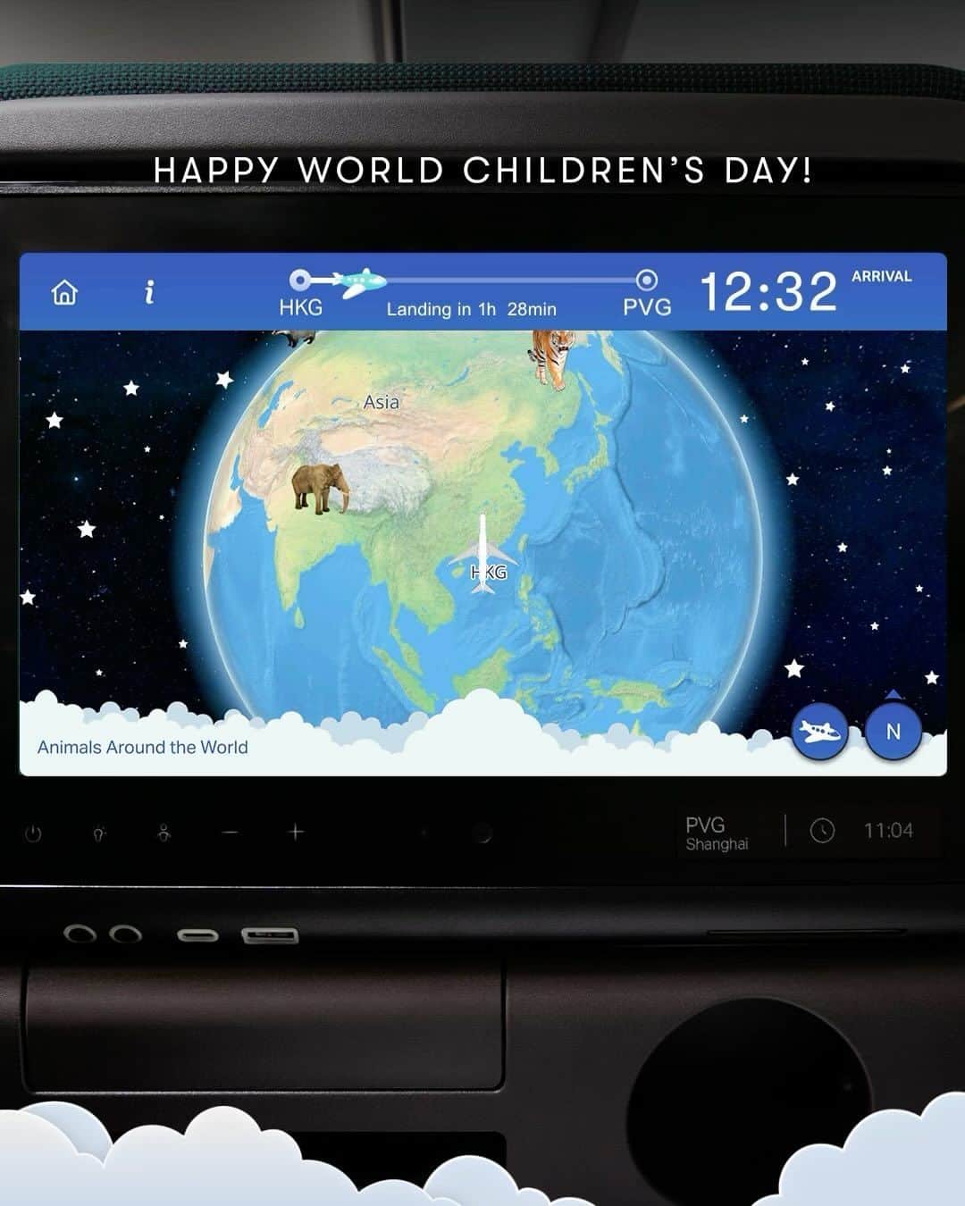 キャセイパシフィック航空のインスタグラム：「✨Happy World Children’s Day! ✨  🧒🏻 “I want the map with the lions and elephants!”  👦🏻 “Wow! Peppa Pig’s on!”  🧒🏻 “And there are so many other shows too! Wicked!”   Check out some of the IFE features they would surely appreciate on the next excursion.    💡 Kid-friendly language tailor-made for accessibility and fun: Intuitive UI for kids🌎  💡 Kids map and flight information for all inflight curiosities: A world to explore even before arrival on the IFE🗺️  💡 More trending kids content: “Peppa Pig”, “SpongeBob Squarepants” and more exciting shows, albums and games to keep every flight fresh and fun🎥   We're always on the lookout for more content and ways to refine our IFE for Cathay passengers, click the link in Bio.   #cathaypacific #MoveBeyond   正值世界兒童日，讓我們歡迎每位準備出發的小朋友登機✨！   🧒🏻：「這個地圖上有獅子和大象！」  👦🏻：「哇，小豬佩奇！」  🧒🏻 ：「太好了，還有好多節目可以一起看！」   我們為兒童乘客準備好一系列益智有趣的機上娛樂，讓他們度過輕鬆有趣的空中之旅！   💡 為兒童度身訂造的語言使用者介面🌎   💡 專為兒童乘客而設的世界地圖及航程資訊，滿足他們探索世界的好奇心🗺️  💡 更多兒童最愛內容：盡情觀看《Peppa Pig》、《海綿寶寶》等人氣節目、音樂及遊戲，將機艙化身小朋友的夢想樂園🎥   我們不斷改進機上娛樂系統，讓每位乘客在旅途中體驗最佳的視聽享受。了解更多我們的機上娛樂：點擊Bio Link   #國泰航空 #志在飛躍」