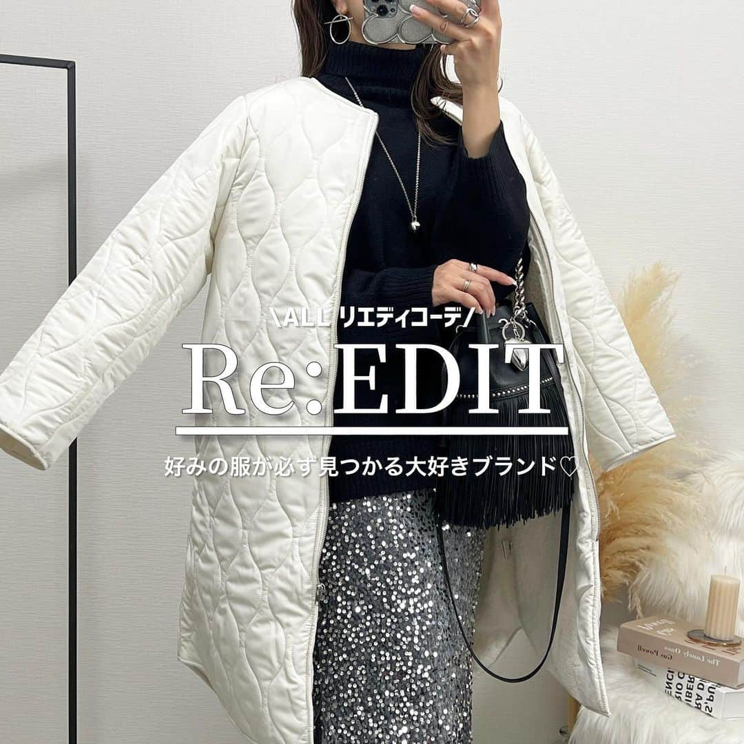 Miyoさんのインスタグラム写真 - (MiyoInstagram)「タイプな服が必ず見つかる @reedit_official で 全身コーデ🩷 たくさん自費購入している 大好きなブランドだよ🤭✨ ⁡ ずっと気になっていたキラキラスカートは、 ウエストゴムで楽ちん♡ 裏地は柔らかい生地でスパンコールのチクチク感はないよ👌🏻 シンプルなトップスに合わせるのがオススメ😉 ⁡ アルパカタッチのニットもチクチク感なし👌🏻 さりげなく体型カバーしてくれるから、 このタイトスカートも安心して着れるよ🤭 ⁡ キルティングコートは、裏地がボアであったか🩷 細身の縦ラインシルエットが綺麗で着膨れしないよ✨ ⁡ ⁡2023/11/21(火)〜2023/11/27(月)で ブラックフライデーセールが開催されるみたい✨ 10,000円以上購入で1,000円OFFクーポンがもらえるよ！  ⁡ #reedit #リエディ #リエディスタ #エシカルファッション #サステナブル #SDGs #骨格ウェーブ#骨格ナチュラル#冬コーデ」11月20日 20時12分 - miyopu