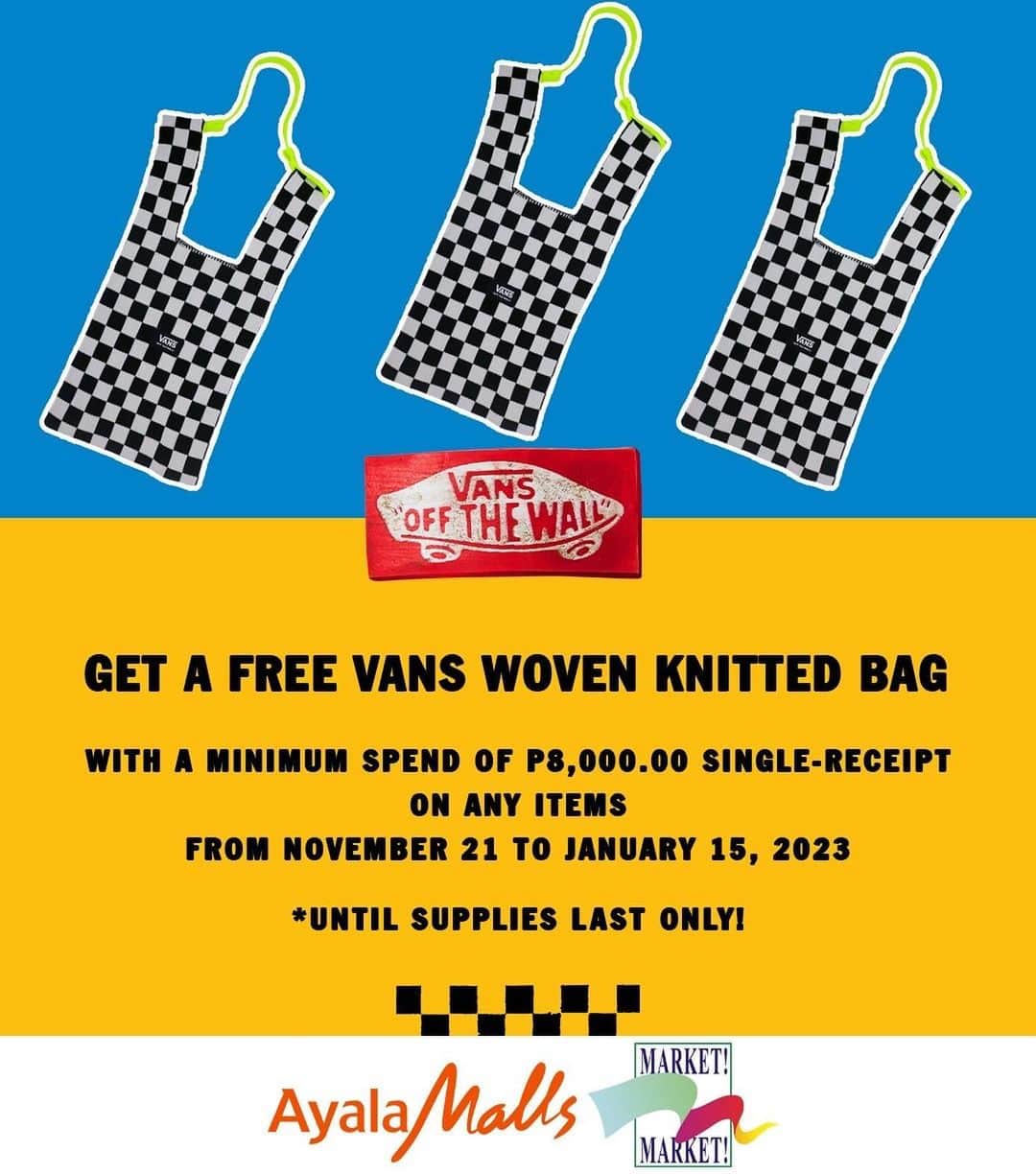 Vans Philippinesさんのインスタグラム写真 - (Vans PhilippinesInstagram)「Step Up & Kick It Off at Ayala Malls Market! Market!'s Fresh Spot. 📢  Our newly renovated spot in Market! Market! is about to stir things up with the Vans tote bag custom design, in collaboration with @dripbyphiloscopic and our DJs laying down the beat tomorrow, November 21!  Keep it wavy, fam ! 🏁  #VansPHxMarketMarket #vansphilippines」11月20日 20時14分 - vansphilippines