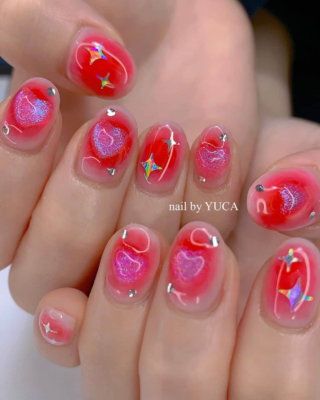YUCAのインスタグラム：「❤️꙳✧ ⁡ ⁡ ⁡  #nail #ネイル #젤네일 #네일  #tettynail #유카네일 #美甲 #yucanail」