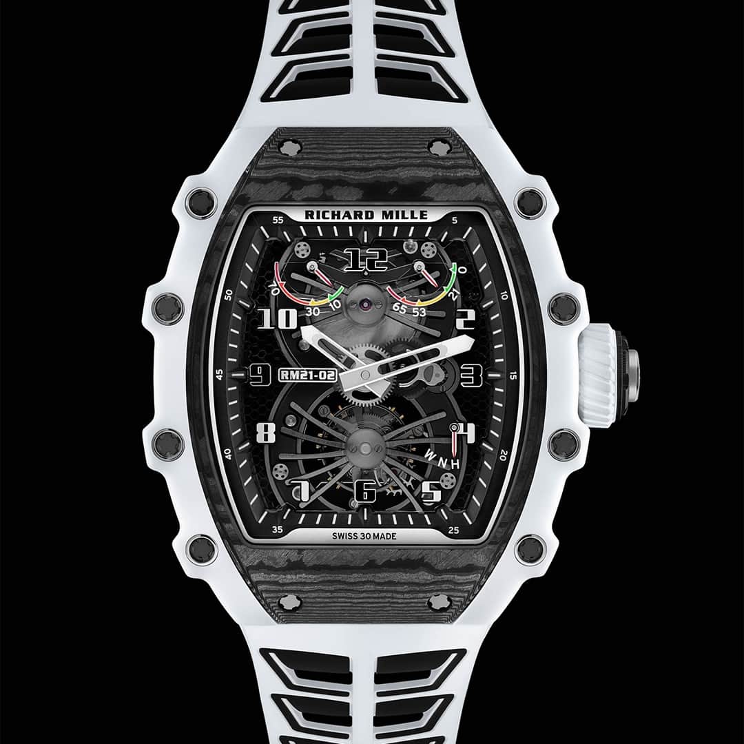 HYPEBEASTさんのインスタグラム写真 - (HYPEBEASTInstagram)「@hypetime: For its latest release, @richardmille has unveiled a new version of its RM21-02 Tourbillon Aerodyne, arriving in a crisp black and white colorway. The timepiece features a case that is crafted from white Quartz TPT, Carbon TPT, and titanium. While the RM21-02 Tourbillon Aerodyne is hardly a new watch, this new version takes the original concept and modernizes it with high-tech case materials and a distinctly contemporary overall appearance.⁠ ⁠ The white and black colorway extends throughout the whole watch, with the caseback appearing in white Quartz TPT with a sapphire display window. Meanwhile, the bezel on the watch features a multi-component structure with a black Carbon TPT center while an anti-glare sapphire crystal sits above the dial. The 3 o’clock mark also sees a winding crown, appearing in white and black to match the rest of the watch.⁠ ⁠ Powering the timepiece is the same Caliber RM21-02 manual-wind movement with a power reserve of 70 hours. Swipe to get a closer look.⁠ Photo: Richard Mille」11月20日 22時40分 - hypebeast