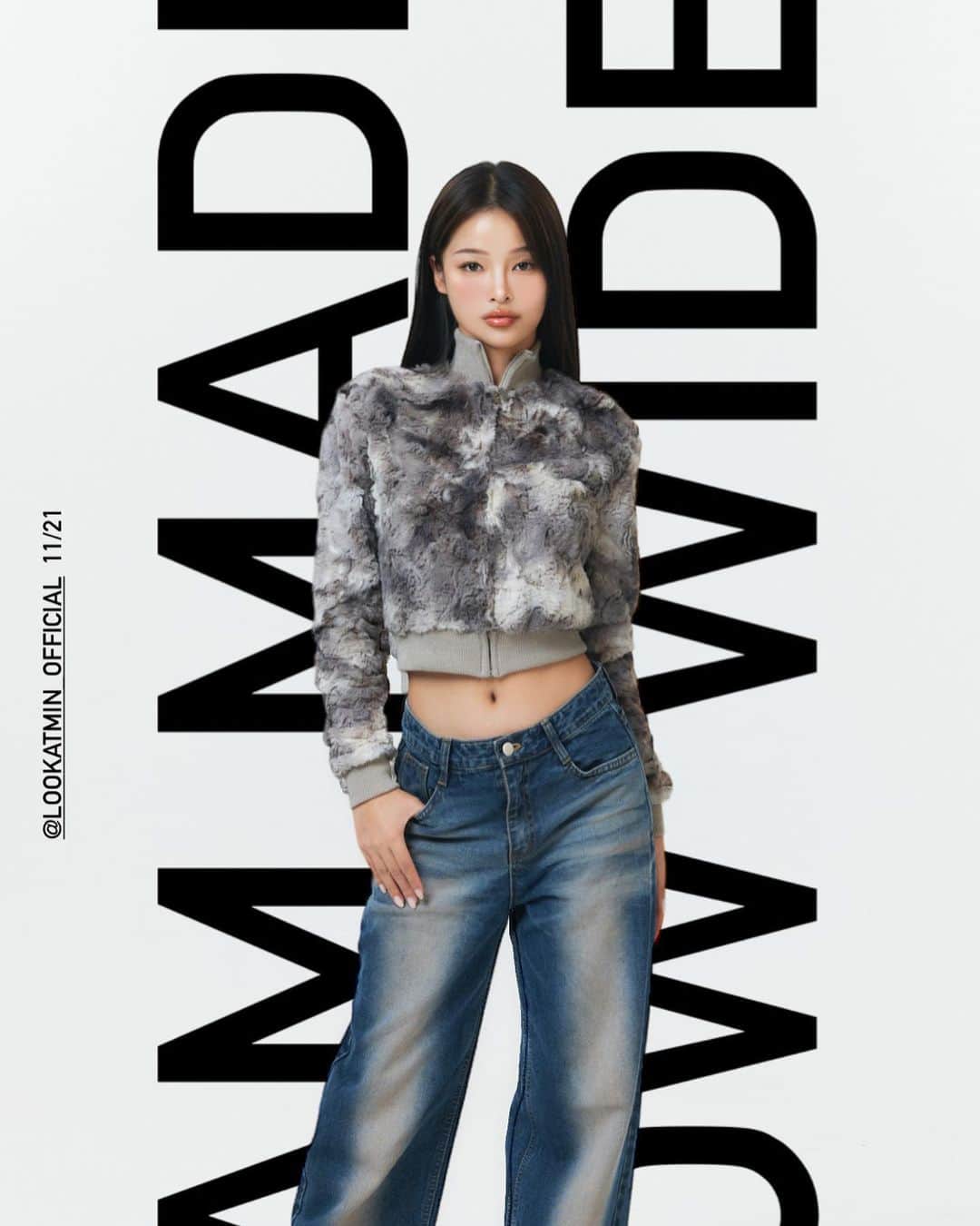 カン・ギョンミンのインスタグラム：「LAM MADE / OPEN : 11.21.7PM LOW WIDE CLOUDIE WASHING DENIM PANTS 로우 와이드 클라우디 워싱 데님 팬츠  11월 21일 저녁 7시  룩앳민 로우 와이드 데님 팬츠 출시합니다. @lookatmin_official   [당첨자 발표]  •친구태그 /3명 @_m1n9r2___ @rlagkdud__ @1uce_te_  •♥ / 2명 @jjaeriniiii_jelly @gyorinini」
