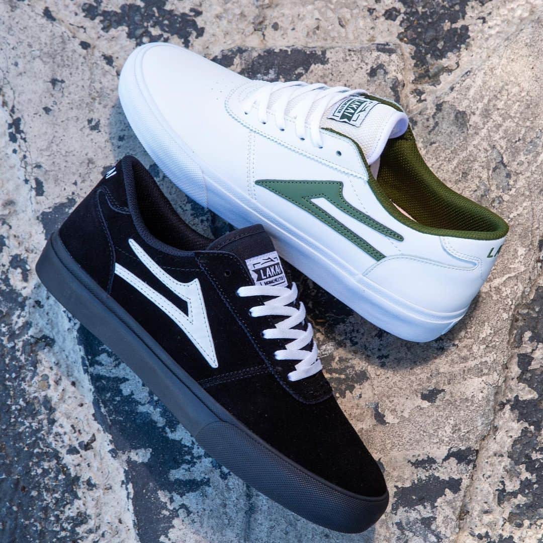 ラカイリミテッドフットウェアのインスタグラム：「Manchester in White/Olive Leather and Black Suede  Available now at skate shops and Lakai.com #Lakai」