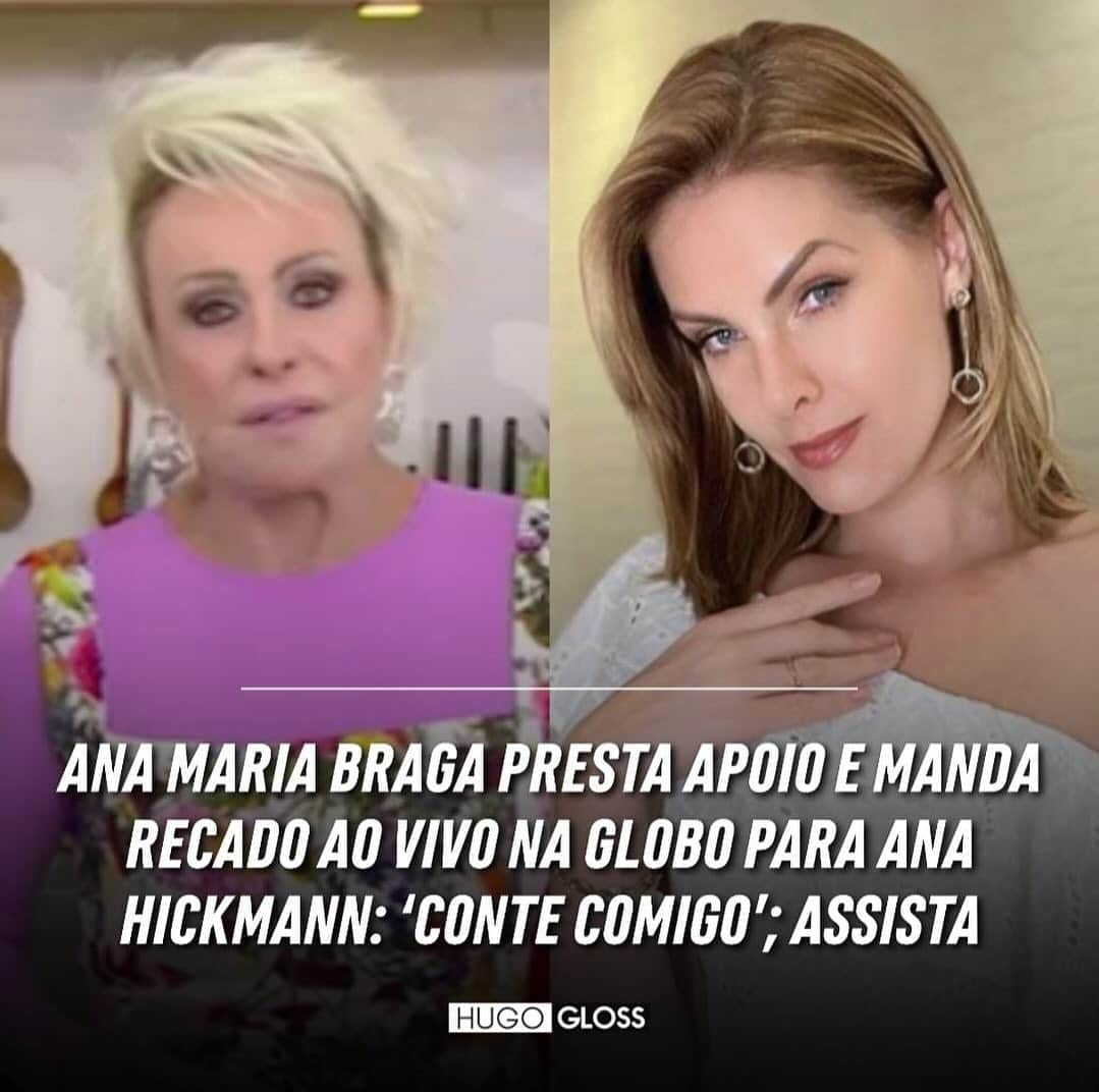 Hugo Glossのインスタグラム：「Em seu retorno ao vivo na Globo nesta segunda (20), Ana Maria Braga mostrou seu carinho com Ana Hickmann, com quem concorre na audiência no horário. Ao final do #MaisVocê, Ana fez um desabafo sobre os casos de violência doméstica, analisou a postura da apresentadora do “Hoje em Dia” e deixou um recado direto para ela. É sobre isso, gente!   ➡️ Leia e assista, clicando no link na minha bio ou no destaque “News” dos Stories  (📸: Reprodução/TV Globo/Instagram)」