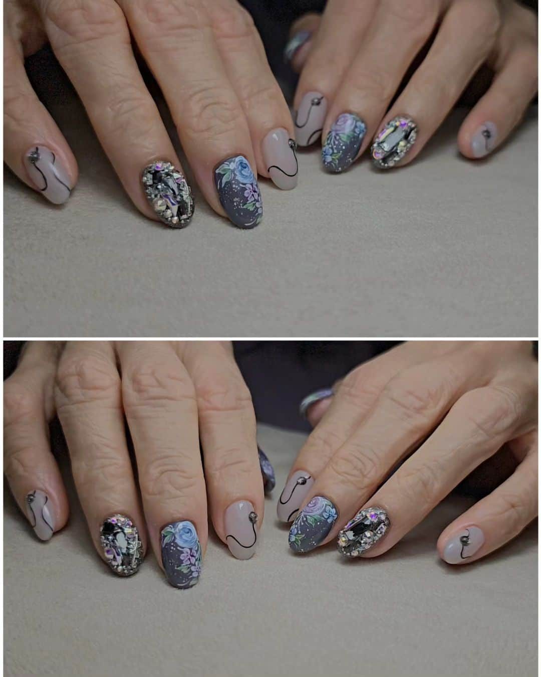 Yingさんのインスタグラム写真 - (YingInstagram)「Base colour: PREGEL 822 Elephant and 885 Pale Grey, Ruyiya MIDDLE Flash Glitter Cateye Series CF06 Art: Ruyigel Base Non Wipe Liner Gel in White (353), PREGEL 930/931/932/934, PREGEL Art Liner Black   Shop: www.nailwonderland.com @nailwonderlandsg」11月21日 18時55分 - nailartexpress