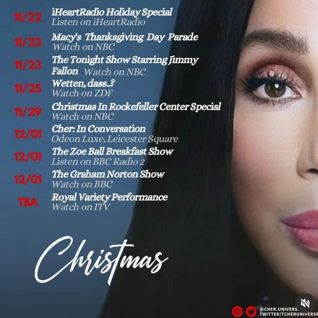 サラ・ハドソンのインスタグラム：「Watch the queen of the universe perform #djplayachristmassong all winter long hunny! Tis the mf season! 🎄🤍 @cher」