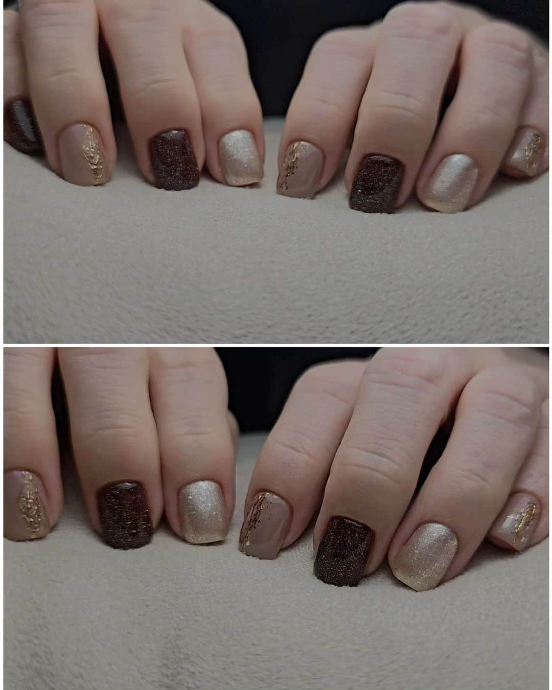 Yingのインスタグラム：「Base colour: Ruyiya MIDDLE Jewel Box Collection in Jewel 22 and 04, Ruyigel #317 Chromw Art: Bettygel Non Wipe Art Deco Gel and Ruyiya chrome powder in Antique Bronze  Shop: www.nailwonderland.com @nailwonderlandsg」