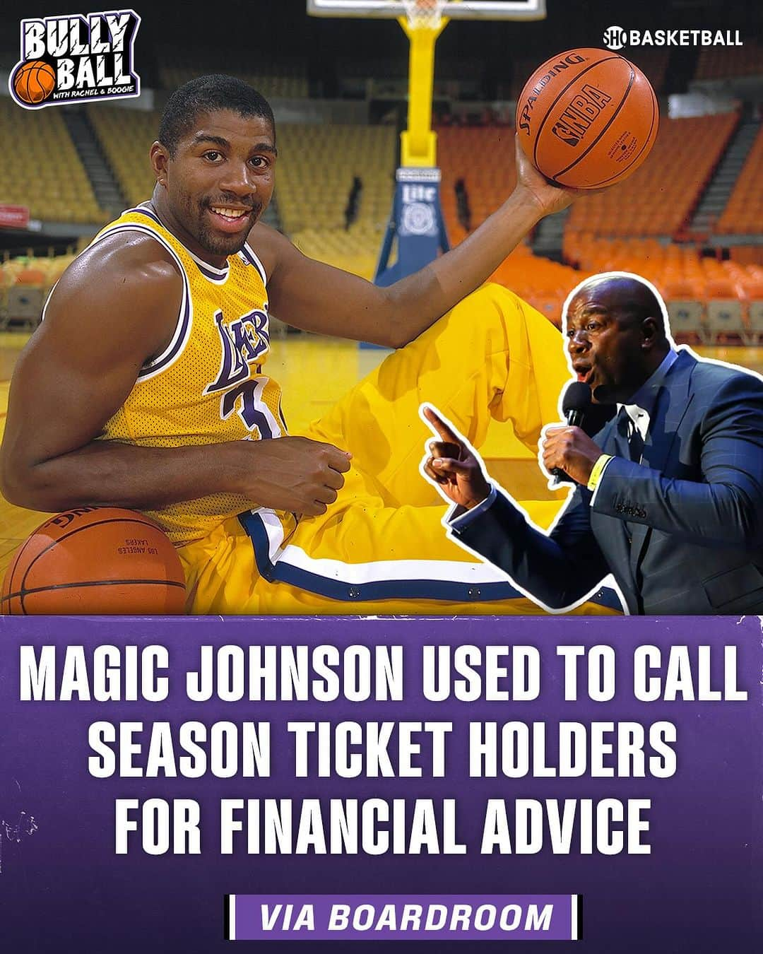 レイチェル・ニコルズさんのインスタグラム写真 - (レイチェル・ニコルズInstagram)「Magic Johnson sought out season ticket holders to learn about business, investing, and entrepreneurship.   Watch the latest episodes of Bully Ball with @rachel_nichols and @boogiecousins on our YouTube.」11月21日 3時39分 - rachel_nichols