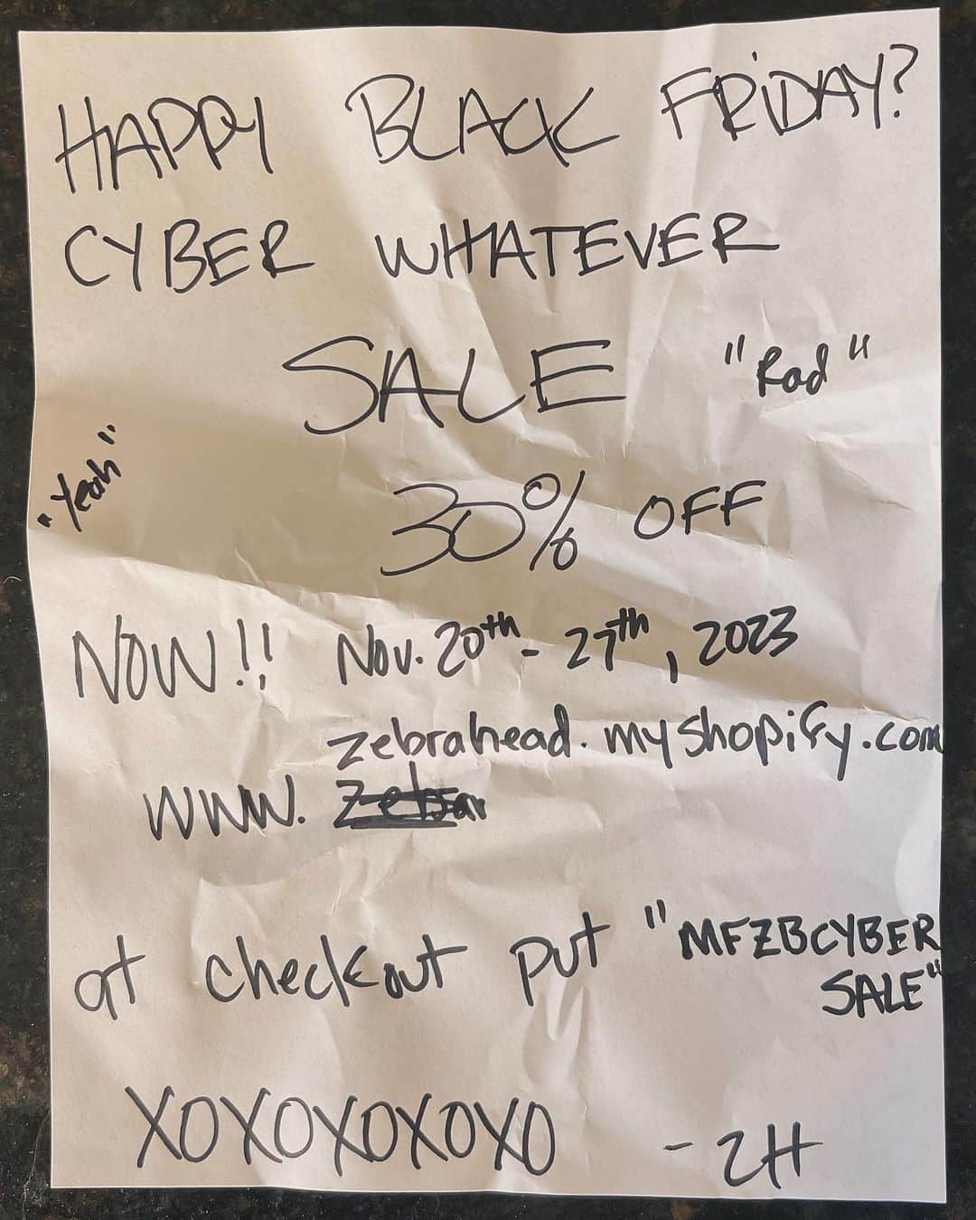 Zebraheadのインスタグラム：「30% on all Merch at the merchstore right now.  Use code "MFZBCYBERSALE" at checkout.  Look at this Holiday spirit and stuff.  Today through next Monday.....get some gifts while the gifts are a giving?....check out the sweet flyer I made for the sale.  #SKILLS #SKILLS #HAPPYBLACKFRIDAYCYBERMONDAYSTUFF  Link to store in bio」