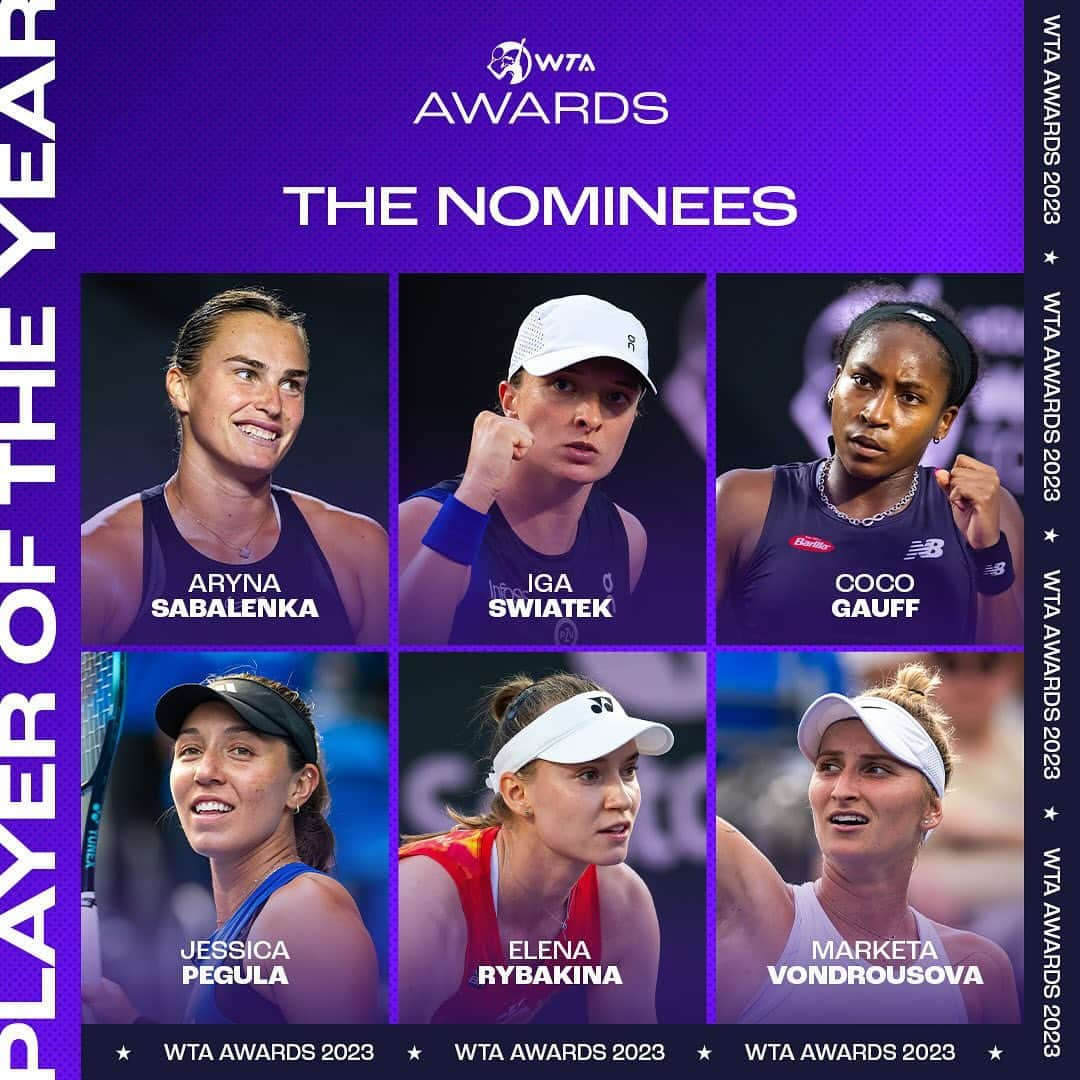 WTA（女子テニス協会）さんのインスタグラム写真 - (WTA（女子テニス協会）Instagram)「And the nominees are… 🤩  Swipe to see all the nominees for the 2023 WTA Player Awards!」11月21日 5時10分 - wta