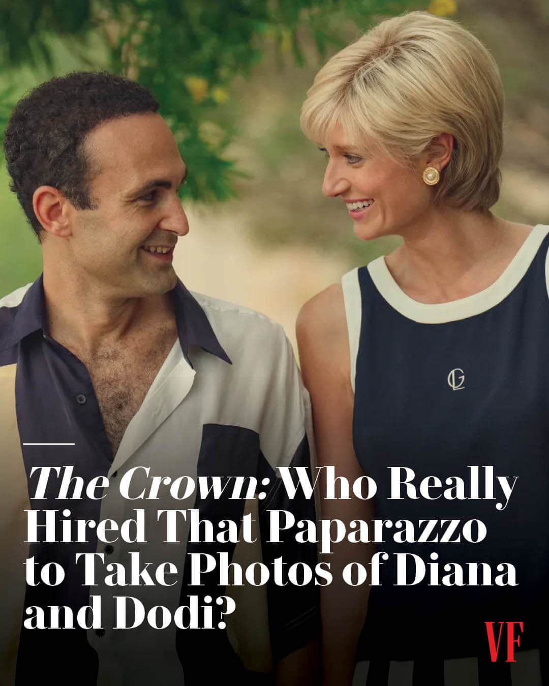 Vanity Fairのインスタグラム：「In the summer of 1997, famed paparazzo Mario Brenna snapped a photograph of Princess Diana and Dodi Fayed embracing on a yacht, an image that drove tabloids crazy. But who really orchestrated the now infamous photograph? The second episode of #TheCrown’s new season makes its own insinuation—which may stoke controversy. At the link in bio, VF’s royal experts distinguish fact from fiction.  Photo: Daniel Escale/Netflix」