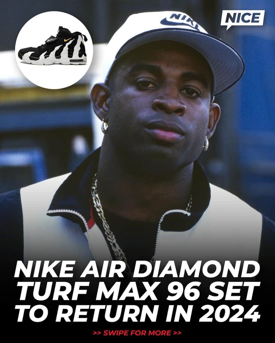Nice Kicksのインスタグラム：「Deion Sanders’ Nike Air Diamond Turf Max 96 is returning next summer 🔥🏈⚾ @nicekicksvault   LINK IN BIO for more info 📲」