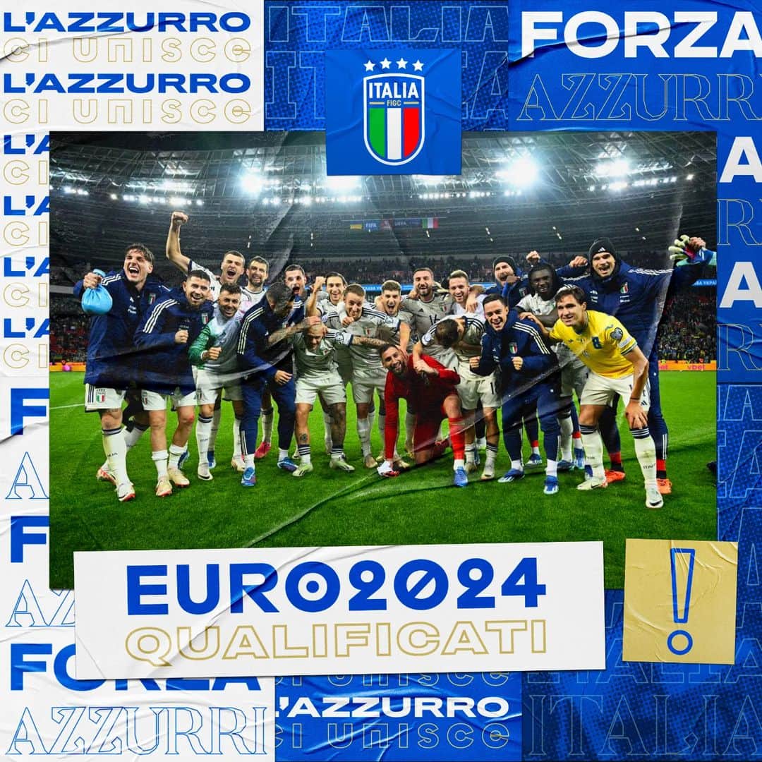 サッカーイタリア代表のインスタグラム：「𝐐𝐔𝐀𝐋𝐈𝐅𝐈𝐂𝐀𝐓𝐈!!!!! 🔥👏🏻😃 🇮🇹🇮🇹🇮🇹🇮🇹🇮🇹🇮🇹🇮🇹🇮🇹🇮🇹🇮🇹🇮🇹  QUALIFIED!!!!! 🔥👏🏻😃  #Euro2024 #Azzurri #Nazionale #VivoAzzurro」
