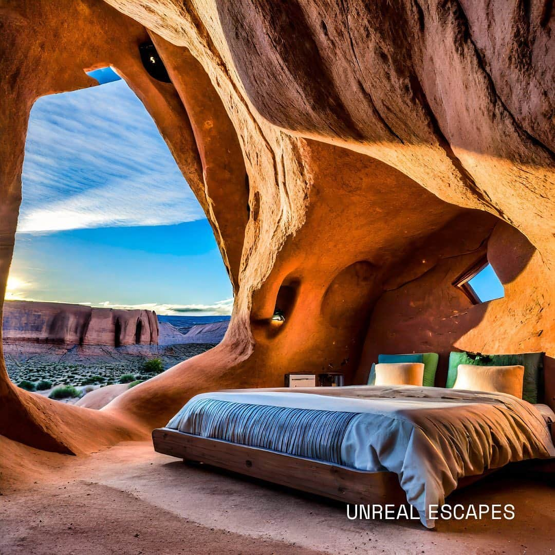 PicLab™ Sayingsのインスタグラム：「Step inside our latest unreal escape in Moab. We’re daydreaming of being able to spend the night in this unique open-air stay, right in the red rock landscapes of Moab, Utah. If only it existed in real life and not just our daydreams. 🏜️ 💭 What type of destination would you like to see next? Tell us in the comments below!」