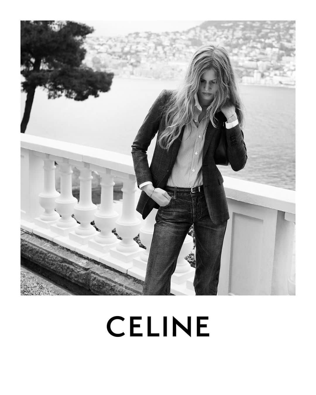 Celineのインスタグラム：「LA COLLECTION DES GRANDS CLASSIQUES 07  CELINE TAILORING LE BLAZER FRANÇAIS  CELINE DENIM CELINE PEARL JEANS  COLLECTION AVAILABLE NOW IN STORES AND ON CELINE.COM  IDA @HEDISLIMANE PHOTOGRAPHY AND STYLING SAINT-JEAN-CAP-FERRAT MARCH 2023  #CELINEBYHEDISLIMANE」
