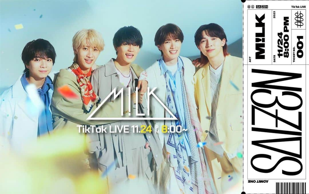 Victor Entertainmentさんのインスタグラム写真 - (Victor EntertainmentInstagram)「👑M!LK👑  全国のファンと結成9周年記念日をお祝いする TikTok LIVE「#SAIZEN」配信決定！🎂🎊  「“最前”という特別な場所だけで感じられるライブの高揚感を画面越しに」お届けするライブ配信🎙  11/24 pm8:00~ M!LK公式TikTokアカウントから🙆🏼‍♀️  #MILK #佐野勇斗 #塩﨑太智 #曽野舜太 #山中柔太朗 #吉田仁人」11月21日 19時26分 - victor_entertainment