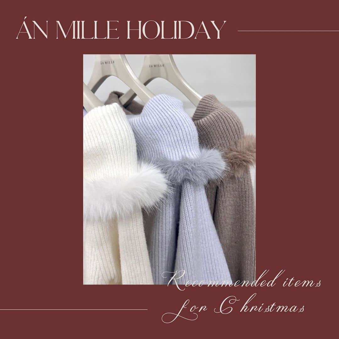 のインスタグラム：「Án MILLE Christmas🎄 holiday collection ‧˚ ㅤㅤㅤㅤㅤㅤㅤㅤㅤㅤㅤㅤㅤ \ 11月下旬入荷予定 / #ファーオフショルニット ¥7,400 【OW/PI/BU】 ㅤㅤㅤㅤㅤㅤㅤㅤㅤㅤㅤㅤㅤ ㅤㅤㅤㅤㅤㅤㅤㅤㅤㅤㅤㅤㅤㅤㅤㅤㅤㅤㅤㅤㅤㅤㅤㅤㅤ #アンミール #anmille」