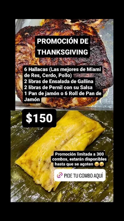 Cesar Gonzalez Cocineroのインスタグラム：「Promo Super Limitada, solo 300 Combos 👇 6 Hallacas (Res, Cerdo, Pollo) las Mejores de Miami 2 libras de Ensalada de Gallina 2 libras de Pernil con su Salsa 1 Pan de jamón $150」