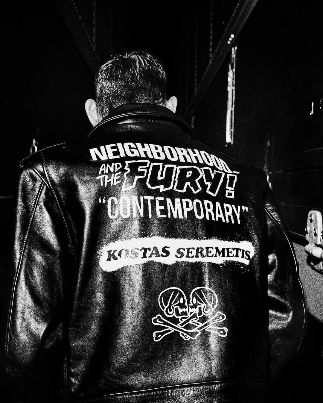 滝沢伸介のインスタグラム：「@neighborhood_official ⁡ NEIGHBORHOOD®｜Schott featuring Kostas Seremetis 🏴‍☠️NOV.25 🏴‍☠️ ______________________________________ ⁡ @schott_japan @kseremetis #schott #nbhd #neighborhood #kostasseremetis ⁡ Model: IO @iointheday Photographer: TAKAY @takayofficial Stylist: Dai Ishii @daiishii Hair: TAKAI @rr_takai_」