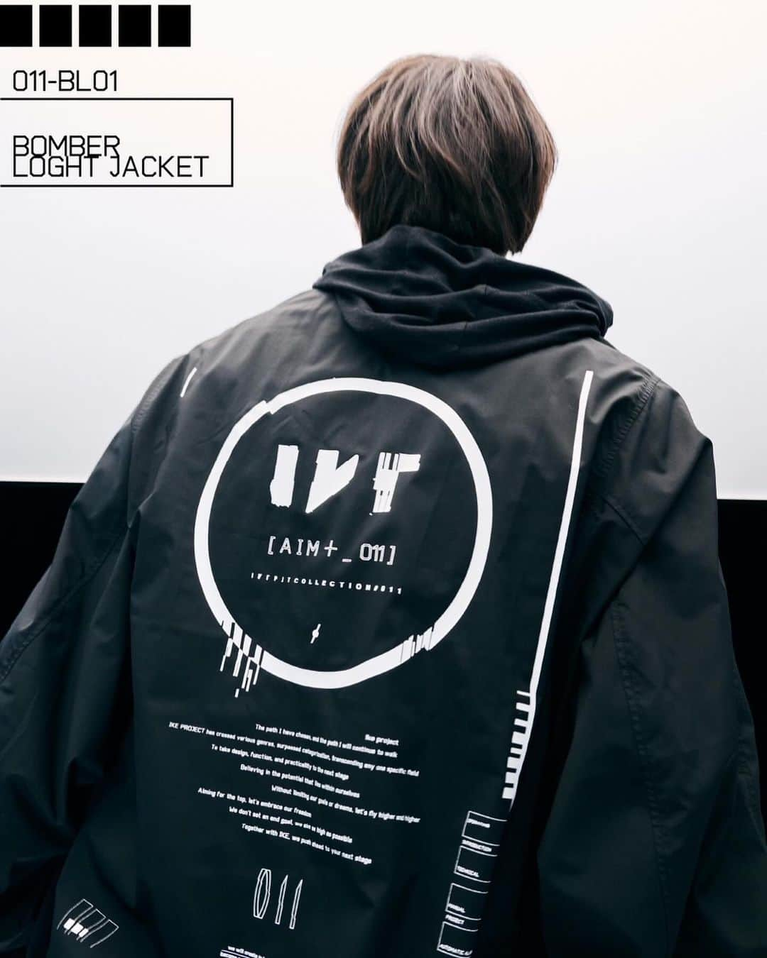 IKEのインスタグラム：「@i_k_e_project_official  COLLECTION #011 ［ AIM + _011 ］  011-BL01 BOMBER LIGHT JACKET  軽さと柔らかい風合いのが特徴のタフタ素材を使用したオーバーサイズシルエットのMA-1ブルゾン 一重仕様の軽い着心地で羽織りとしてもオールシーズンに適したアイテム リブ襟/袖口リブはフィンガーホール仕様/フロントはZIP開き仕様/左右PKはZIP PK  受注期間 11.09(Thu) 19:00 - 11.26(Sun) 23:59  @ike1984official #ike #ike_project #i_k_e  #ike011 #aim+_011 #エイム+_011 #アイケーイー #0418 #mmxxiii #2023 #11th #collection」