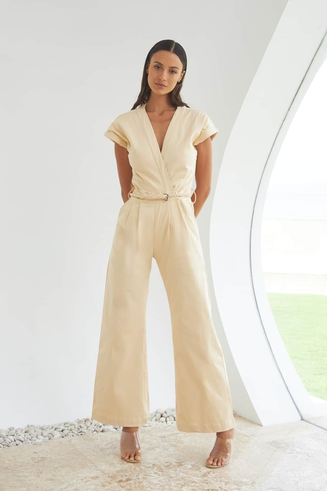 ステートオブジョージアのインスタグラム：「Effortless  comfort  with our flare legged jumpsuit - perfect for lounging, dancing and everything in between. Available in sand and aqua stripe.」