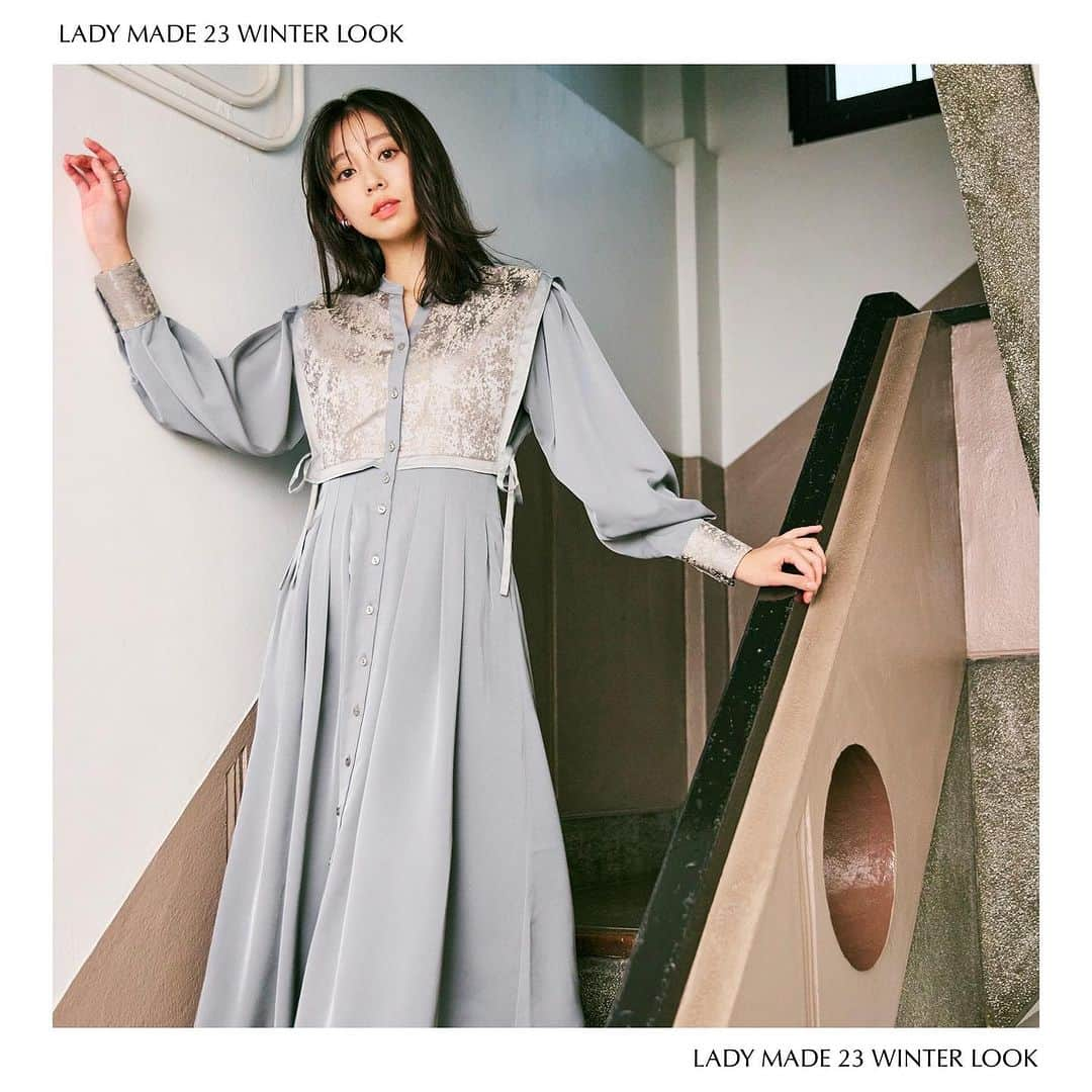 LADYMADEのインスタグラム：「《2023 winter collection》  WEBカタログ公開&PRE ORDERの受付がスタート！  冬の最新LOOKをぜひご覧ください❄️  #ジャガードドッキングレイヤードドレス color : blue / beige size : free price : ¥24,200(tax in)  #LADYMADE #LADYMADE_styling #レディメイド #2023winter #wintercollection」