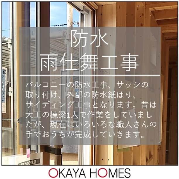 岡谷ホームズ株式会社のインスタグラム：「■愛知・名古屋　 岐阜　三重県北部にて 自然素材の家・健康住宅を手掛ける 岡谷ホームズです。 「深呼吸したくなる家」づくりをしています。  本日は、お家ができるまでの 「防水雨仕舞工事」 「サッシの取付工事」についてご紹介いたします。  「防水雨仕舞工事」は、バルコニーの防水工事、 サッシの取り付け、外部の防水紙はり、 サイディング工事となります。  昔は大工の棟梁1人で作業をしていましたが、 現在はいろいろな職人さんの手でおうちが完成していきます。  サッシの取付工事は、 現段階のサッシは、ただ取り付けただけなので 動きが悪いこともありますが、建物が完成する直前に 微調整するので問題ありません。  次回も、お家ができるまでをレポートしていきます。 お楽しみに！  #注文住宅愛知 #自然素材の家 #岡谷ホームズ #新築一戸建て #マイホーム #マイホーム計画 #家づくり #暮らしを楽しむ #快適な暮らし #家づくりの記録 #サッシ #雨仕舞 #防水工事」