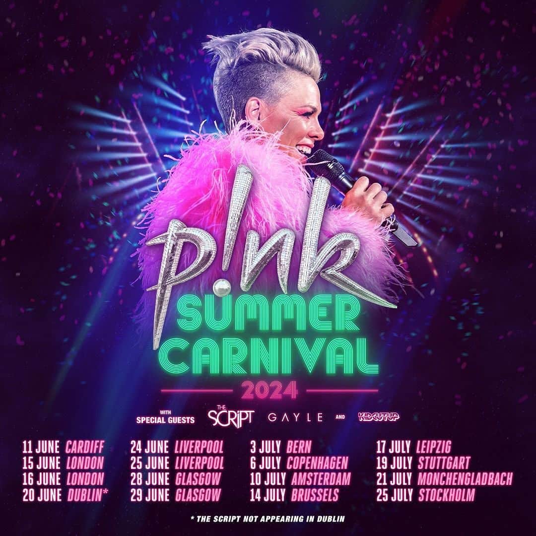 The Scriptのインスタグラム：「#TheScriptFamily! We are so excited to announce we are going back on tour with @Pink!! We had such an incredible time performing for you all for the Summer Carnival and can’t wait to do it again in 2024!! Link in bio for ticket information, See you there 🙌❤️🙌」