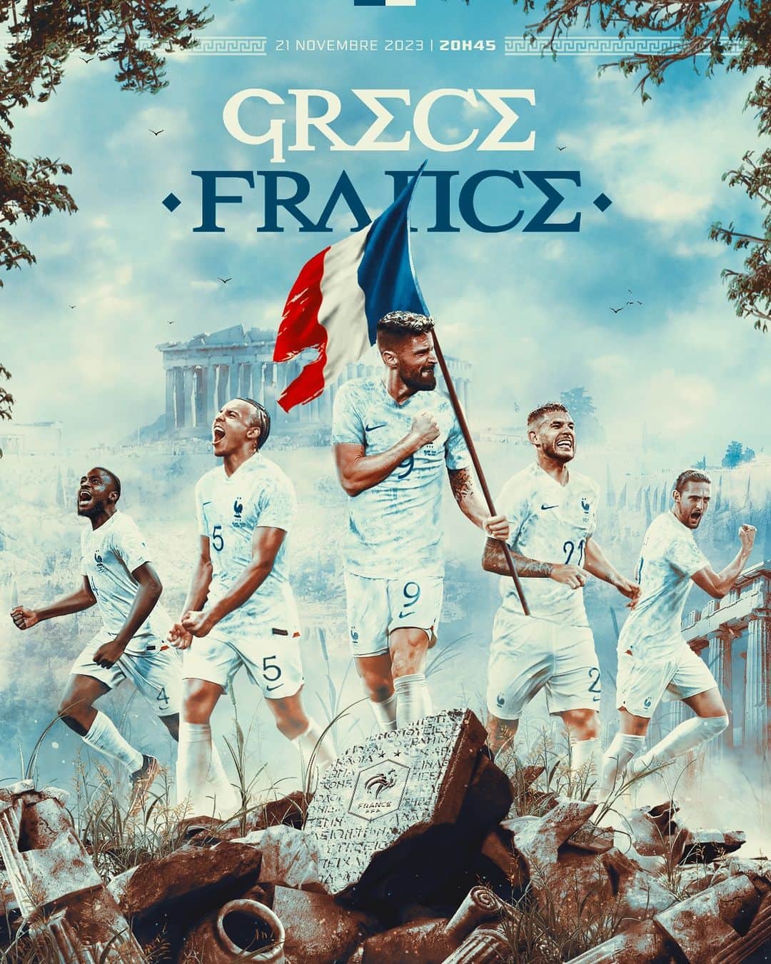 サッカー フランス代表チームのインスタグラム：「🏛️ 𝑫𝒆𝒓𝒏𝒊𝒆𝒓 𝒄𝒐𝒎𝒃𝒂𝒕 𝒅𝒆 𝒍’𝒂𝒏𝒏𝒆́𝒆 🏛️  Les Bleus débarquent à 𝑨𝒕𝒉𝒆̀𝒏𝒆𝒔 pour affronter la 𝑮𝑹𝑬̀𝑪𝑬 😤  Rendez-vous à 20h45 sur TF1 💪  🇬🇷🇫🇷 | #GREFRA | #FiersdetreBleus」