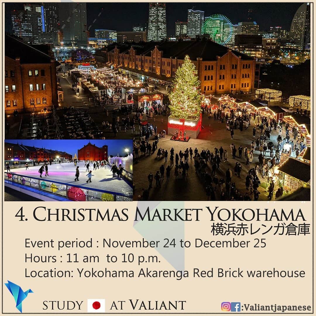 Valiant Language Schoolさんのインスタグラム写真 - (Valiant Language SchoolInstagram)「Top Illumination Spots around Tokyo 2023-2024 🎄(Swipe for details 👉) Tag your friend/loved one! Comment below other places you recommend! 🌈🌟 . . . Some locations:   -	Meguro River Minna no Illumination: 	•	Meguro River is illuminated with thousands of LEDs, creating a romantic and picturesque scene along the riverbank. 	-	Shinjuku Terrace City Illumination: 	•	The terrace area around Shinjuku Southern Terrace is adorned with sparkling lights, offering a festive atmosphere in the heart of Shinjuku. 	-	Caretta Shiodome Illumination: 	•	Caretta Shiodome, located in the Shiodome district, features a dynamic winter illumination show that includes music and impressive light displays.  	-	Tokyo Midtown: 	•	Known for its elegant illuminations, Tokyo Midtown offers a sophisticated winter lights display. 	-	Shibuya Blue Cave: 	•	Shibuya transforms into a mesmerizing “Blue Cave” during the winter season, creating a magical atmosphere. 	- 	Roppongi Hills: 	•	Roppongi Hills illuminations are renowned for their artistic displays, combining lights with contemporary art installations. 	- 	Tokyo Dome City: 	•	The area around Tokyo Dome City is adorned with vibrant lights, creating a festive ambiance perfect for the holiday season. 	- Odaiba Illumination “YAKEI”: 	•	Odaiba’s waterfront illuminations, known as “YAKEI,” offer stunning views of Tokyo Bay with rainbow-colored lights. #イルミネーション #クリスマス #traveljapan #explorejapan #tokyocameraclub」11月21日 17時36分 - valiantjapanese