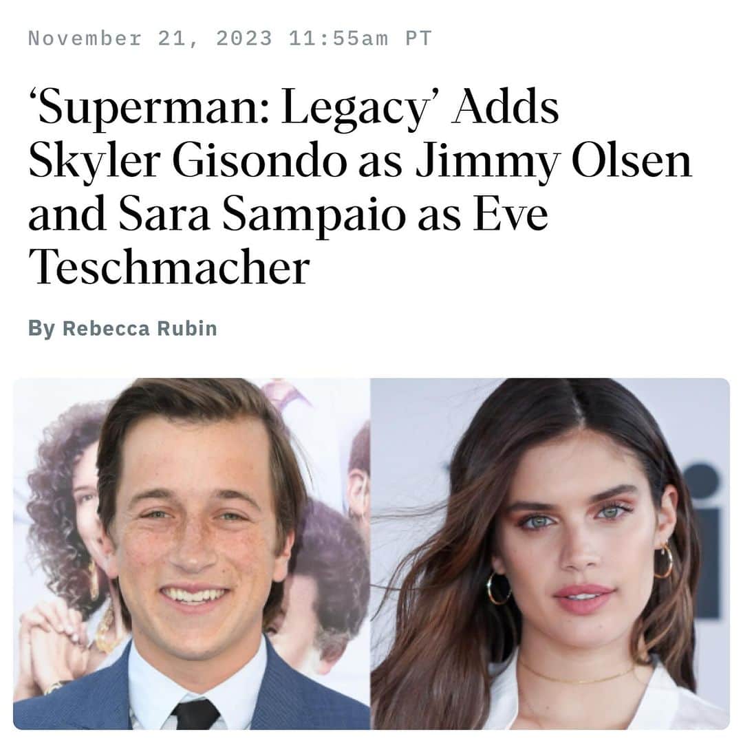 ジェームズ・ガンさんのインスタグラム写真 - (ジェームズ・ガンInstagram)「After auditioning hundreds of folks for both of these roles, we finally found perfect fits with both @skylergisondo and @sarasampaio! Can’t wait for you guys to see them in action the summer of ‘25! #supermanlegacy #jimmyolsen #eveteschmacher」11月22日 5時27分 - jamesgunn