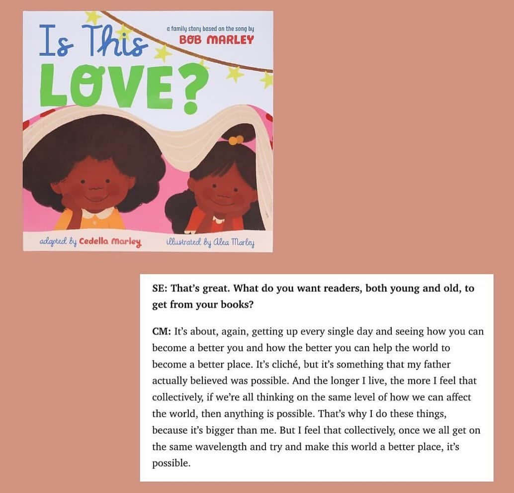 ボブ・マーリーさんのインスタグラム写真 - (ボブ・マーリーInstagram)「JAH provide the bread! @cedellamarley latest children's book, "Is This Love?" is officially HERE 📖📚❤️ A story of family, based on Bob’s classic tune, get your copy today at the link in story. #cedellamarley #marleyfamily #LEGACY #newbooks #childrensbooks #isthislove #reggae」11月22日 4時01分 - bobmarley